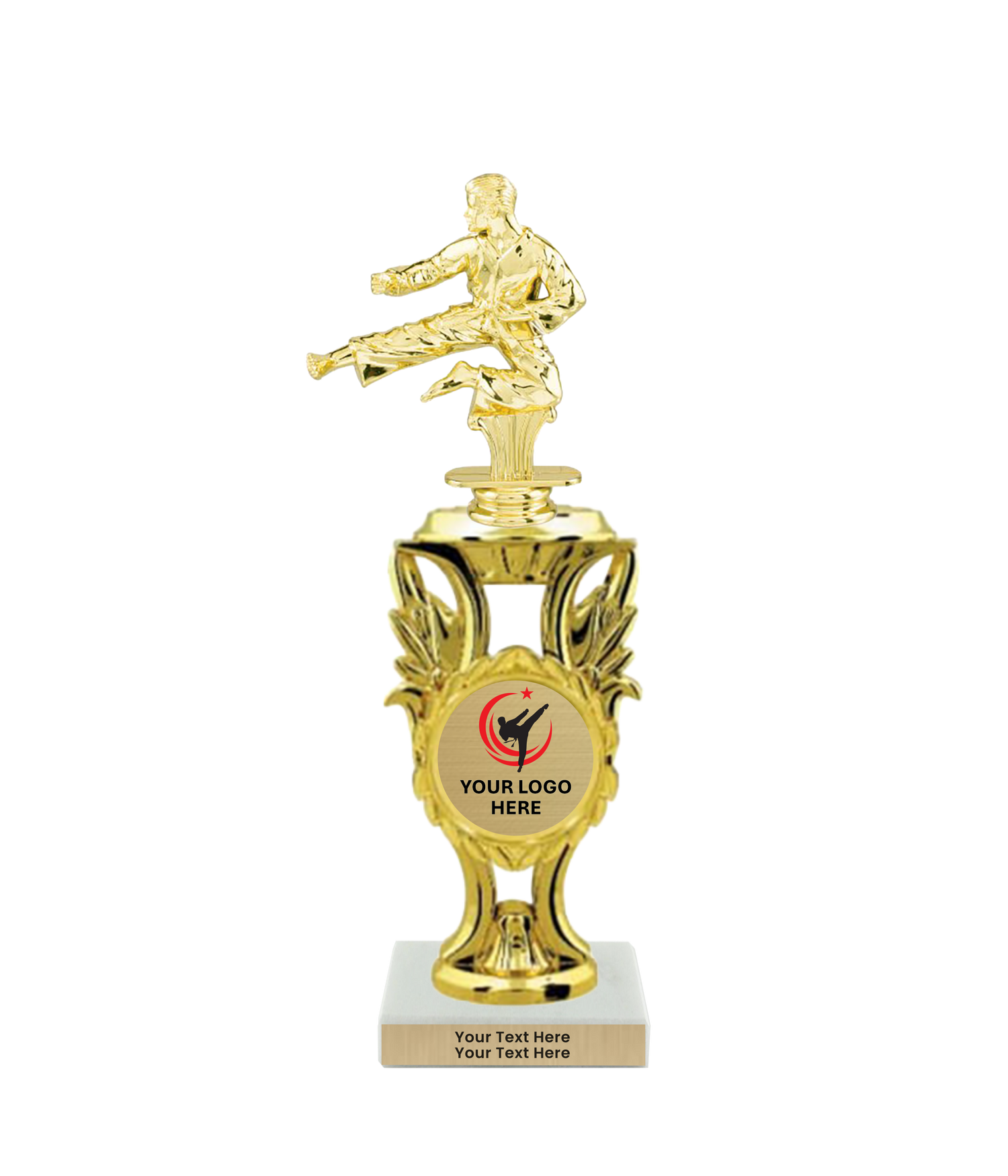 Taekwondo High Kick Taekwondo Trophy with WHITE MARBLE BASE