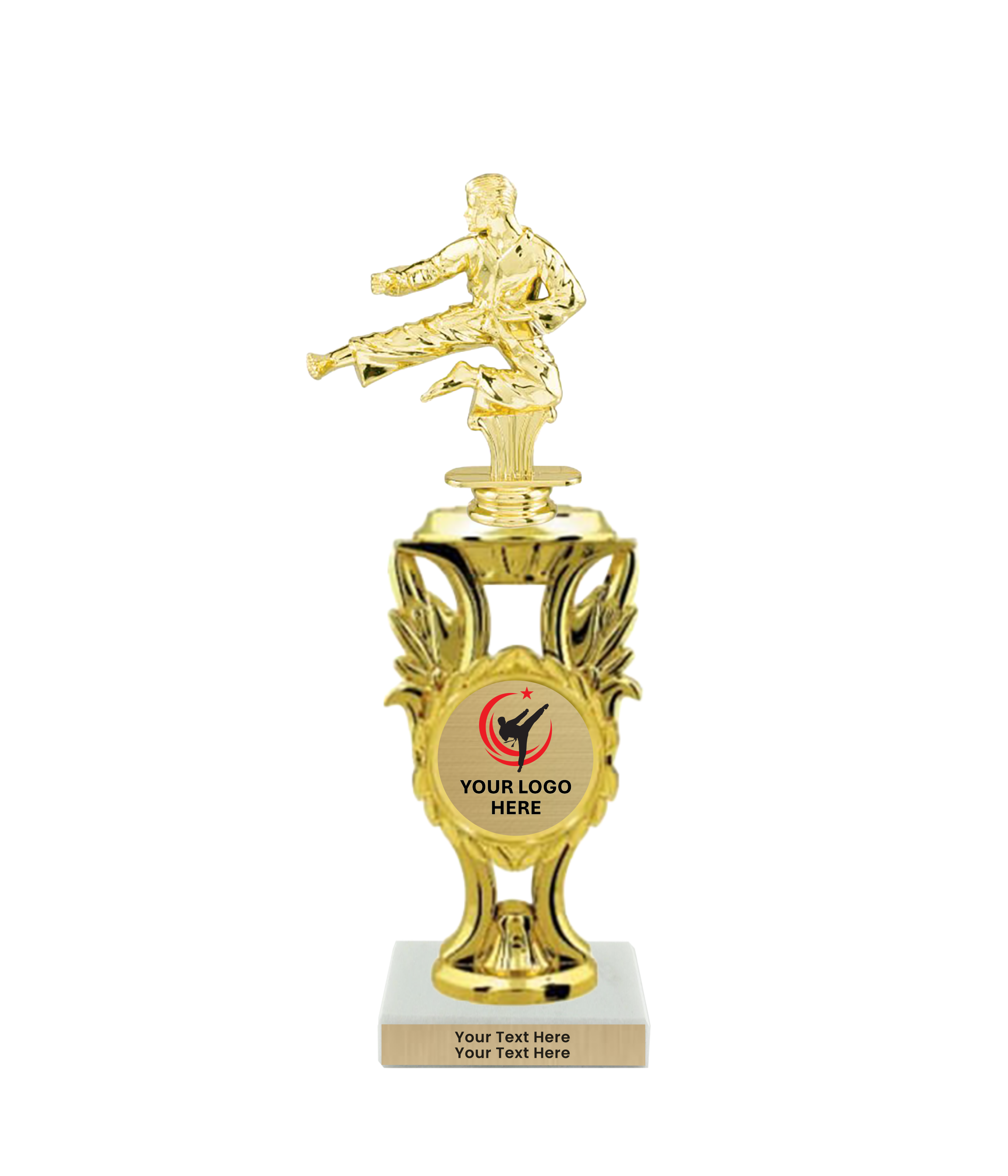 Taekwondo High Kick Taekwondo Trophy with WHITE MARBLE BASE