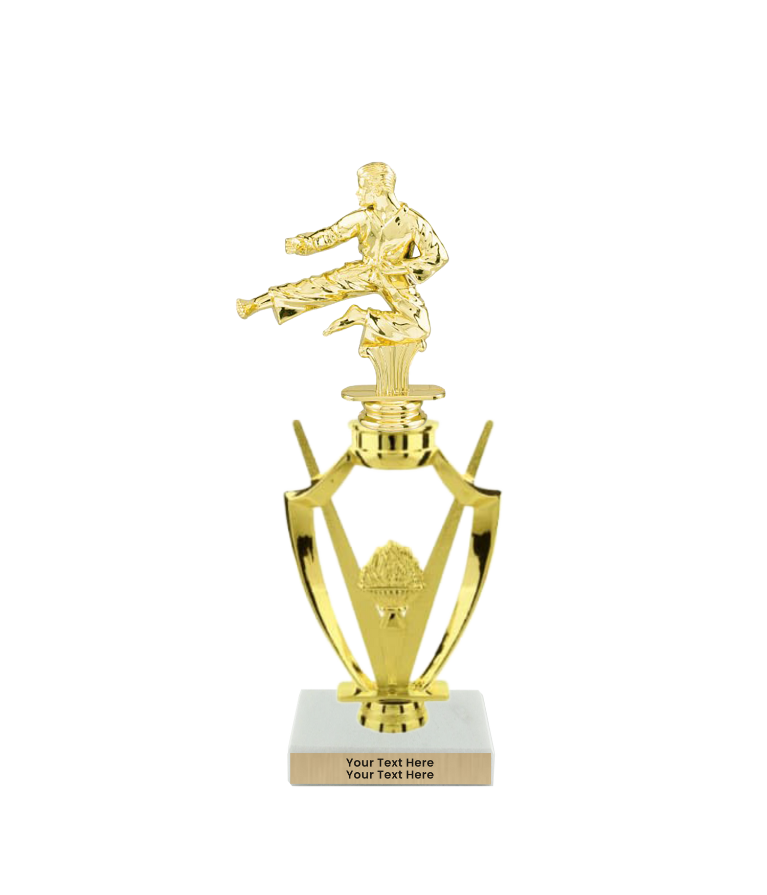 Taekwondo High Kick Taekwondo Trophy with WHITE MARBLE BASE