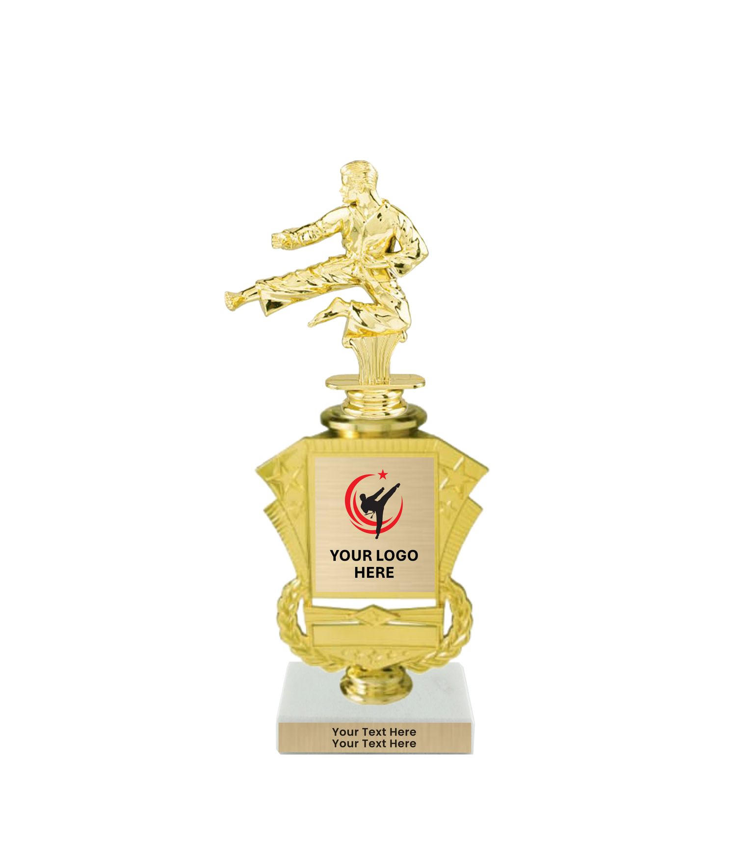 Taekwondo High Kick Taekwondo Trophy with WHITE MARBLE BASE