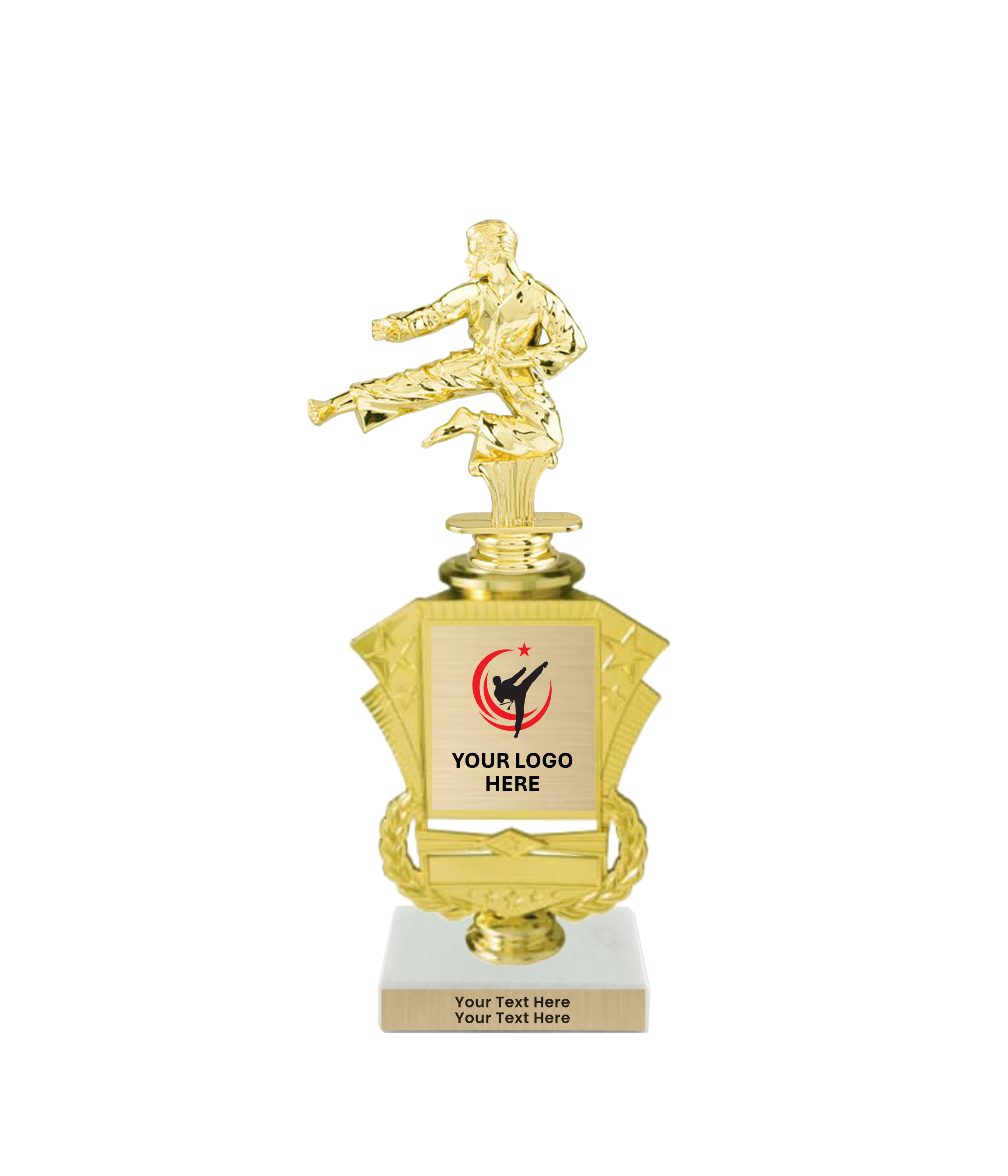 Taekwondo High Kick Taekwondo Trophy with WHITE MARBLE BASE