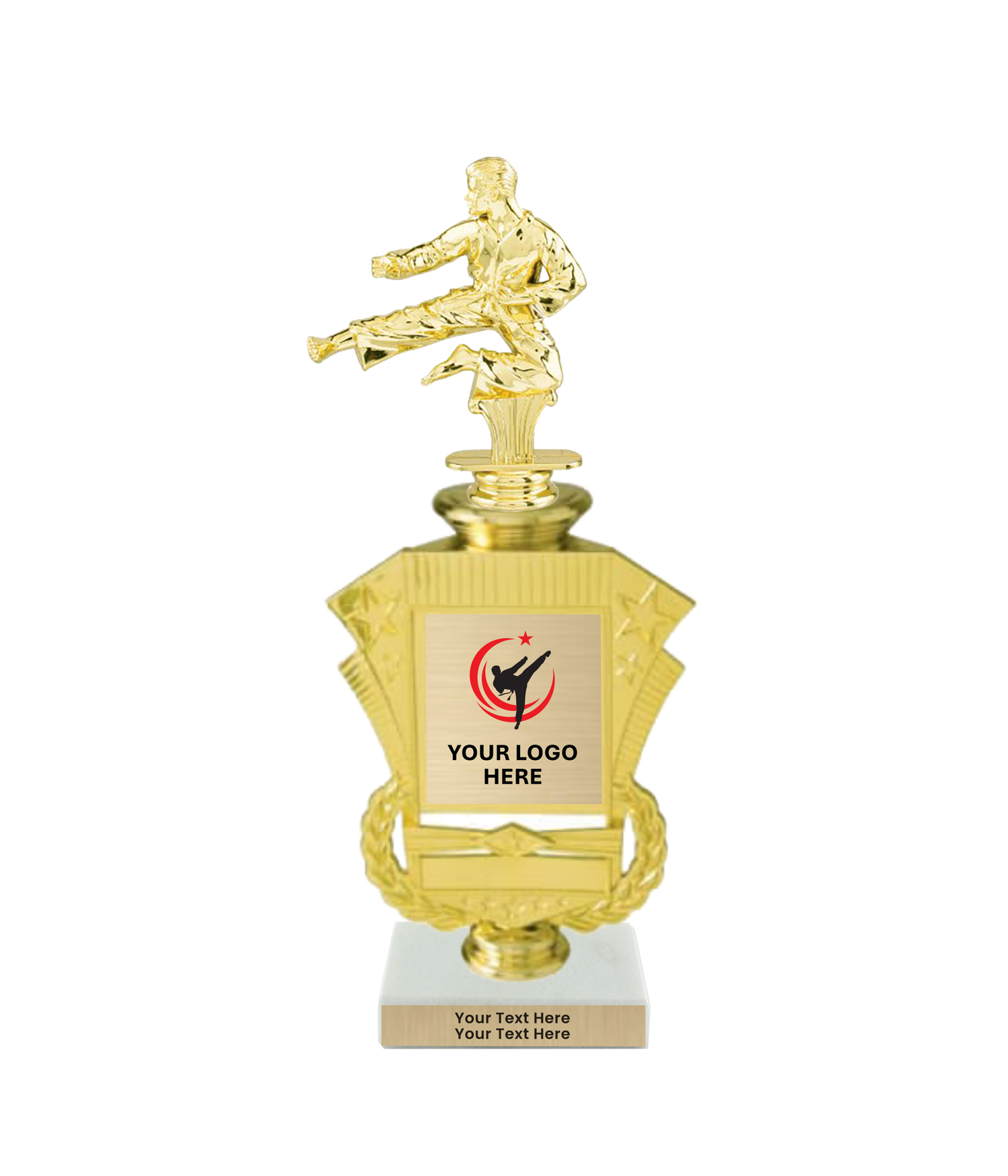 Taekwondo High Kick Taekwondo Trophy with WHITE MARBLE BASE