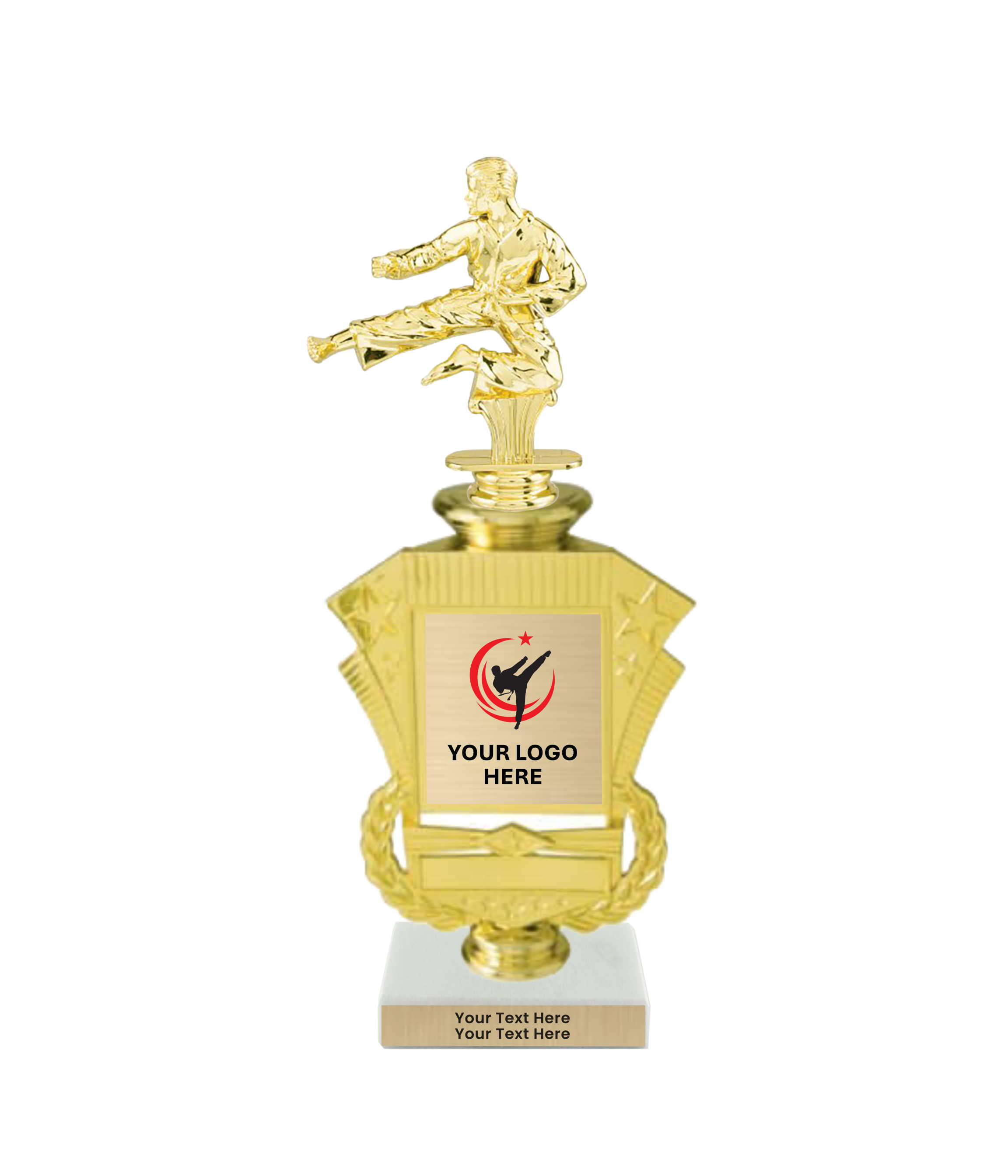Taekwondo High Kick Taekwondo Trophy with WHITE MARBLE BASE