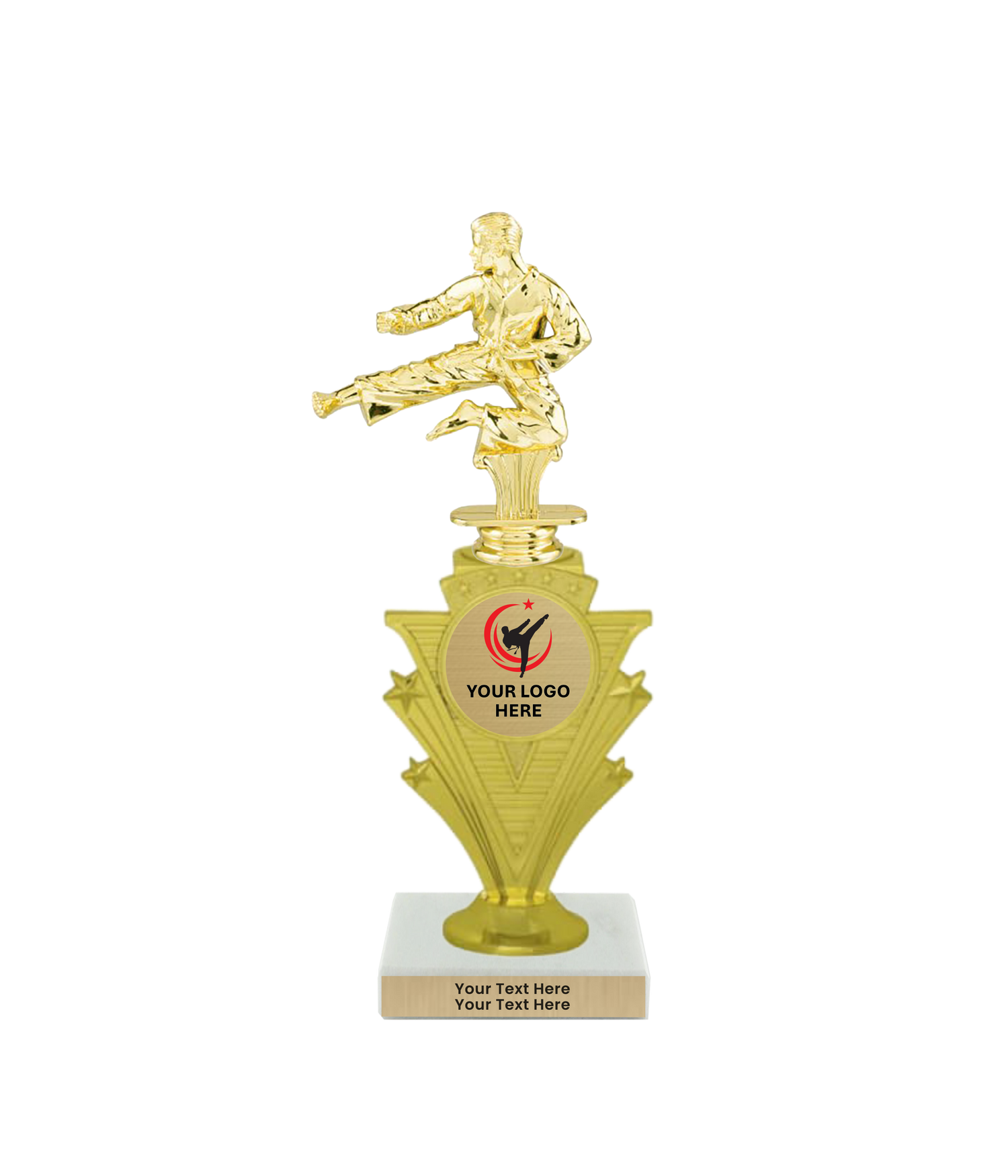 Taekwondo High Kick Taekwondo Trophy with WHITE MARBLE BASE
