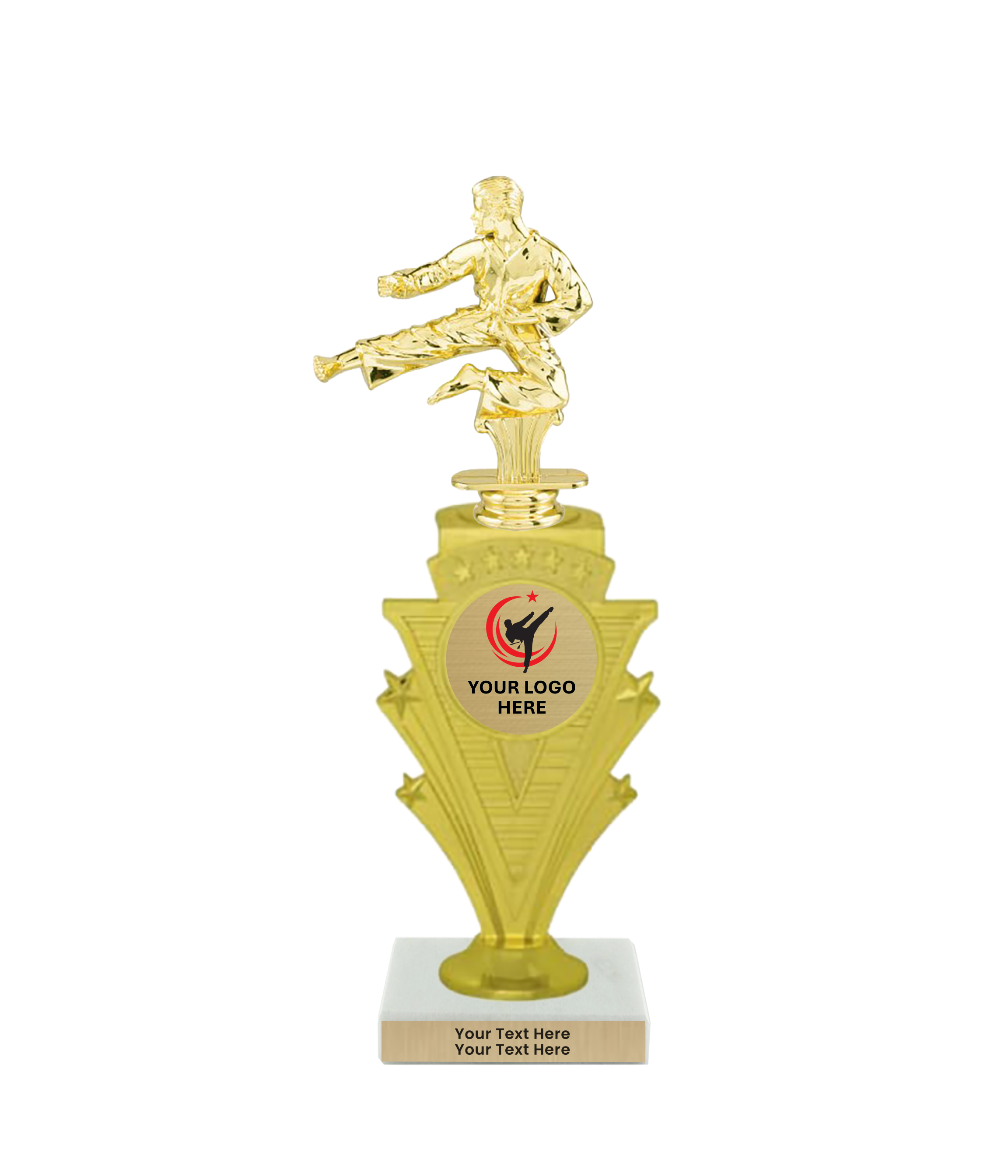 Taekwondo High Kick Taekwondo Trophy with WHITE MARBLE BASE