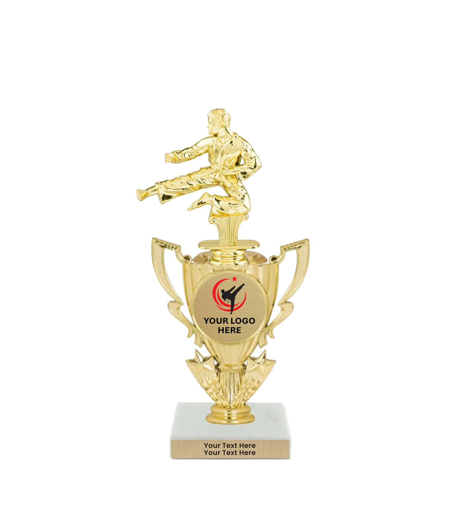 Taekwondo High Kick Taekwondo Trophy with WHITE MARBLE BASE