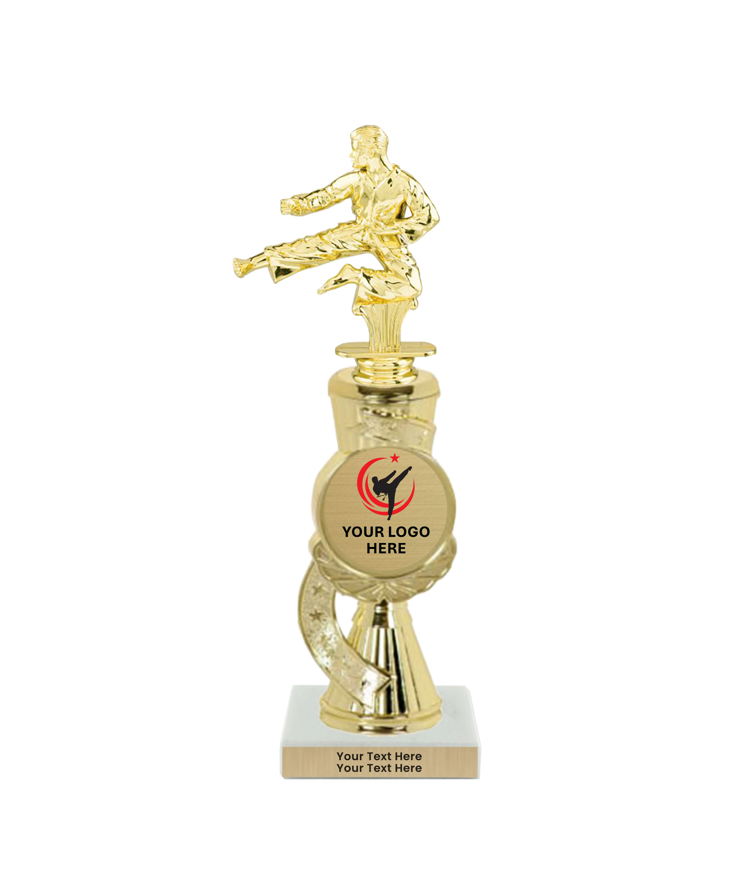 Taekwondo High Kick Taekwondo Trophy with WHITE MARBLE BASE