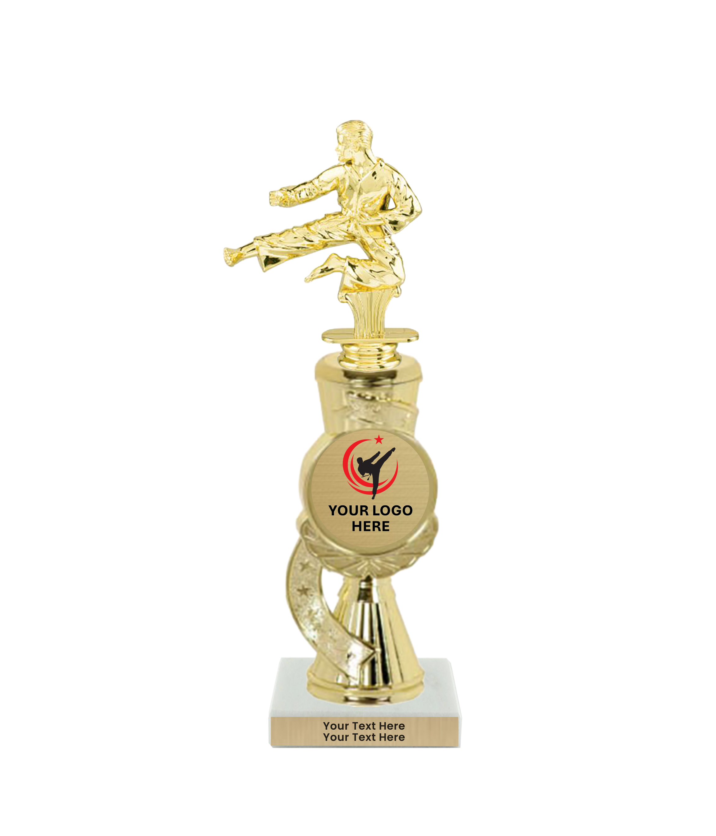 Taekwondo High Kick Taekwondo Trophy with WHITE MARBLE BASE