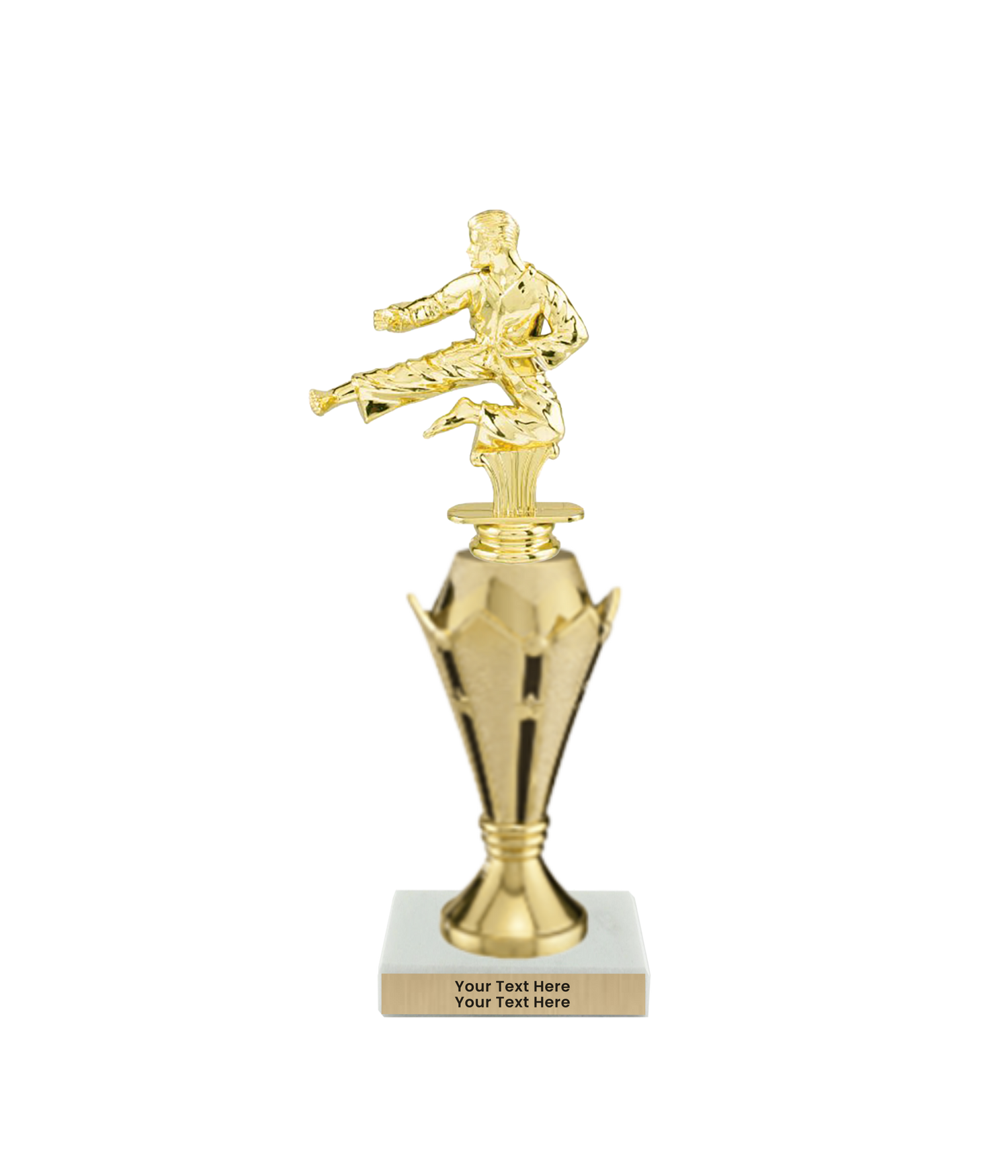 Taekwondo High Kick Taekwondo Trophy with WHITE MARBLE BASE