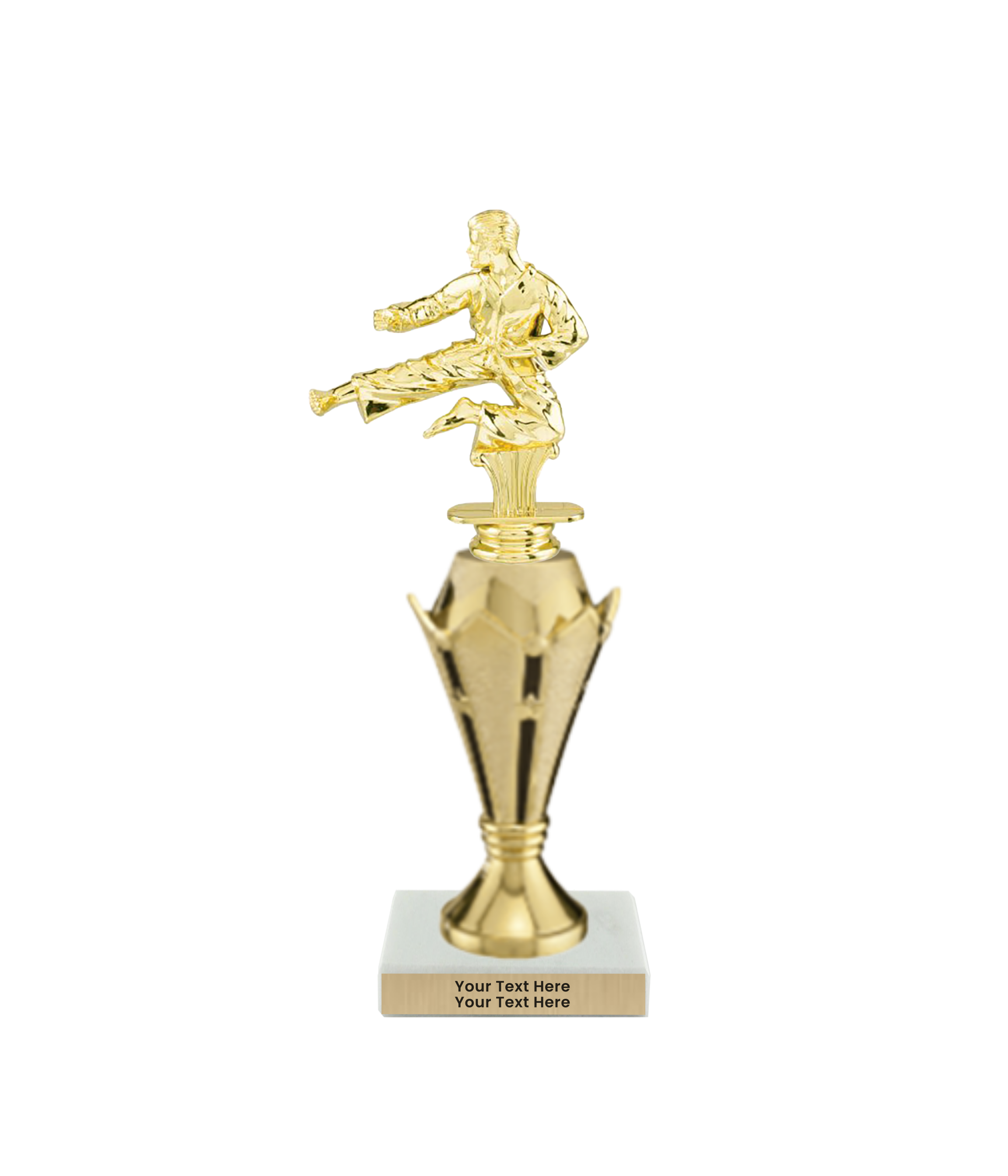 Taekwondo High Kick Taekwondo Trophy with WHITE MARBLE BASE