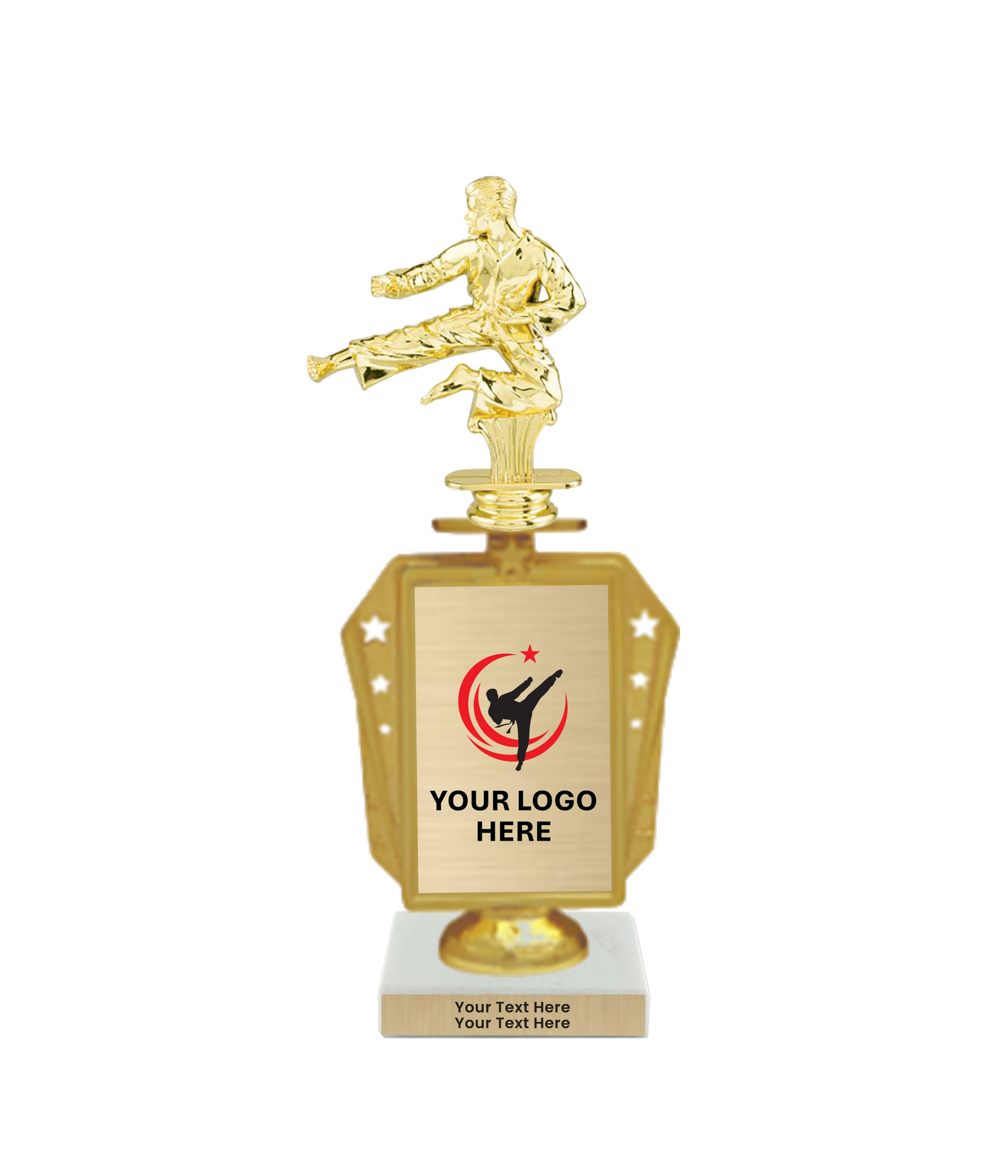 Taekwondo High Kick Taekwondo Trophy with WHITE MARBLE BASE