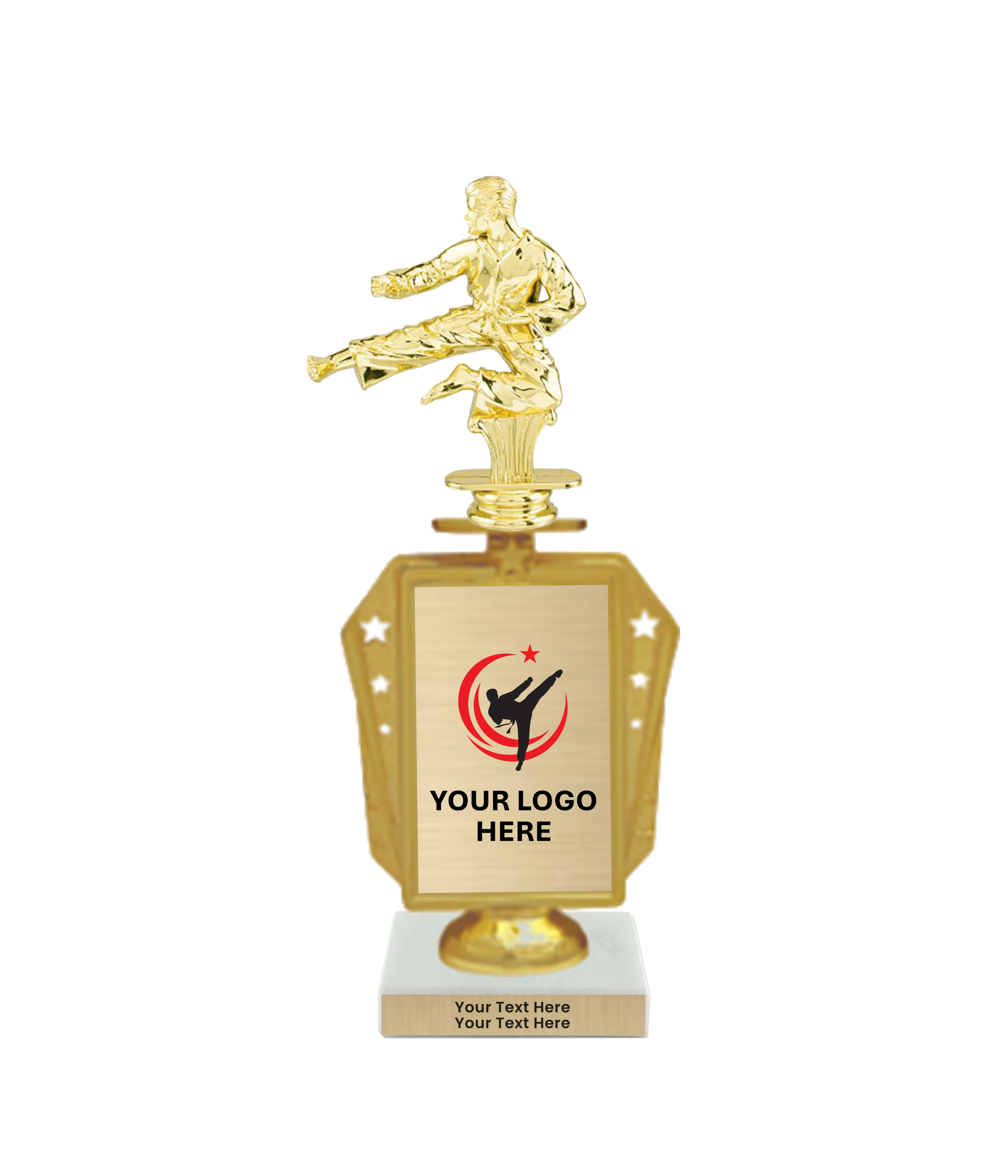 Taekwondo High Kick Taekwondo Trophy with WHITE MARBLE BASE
