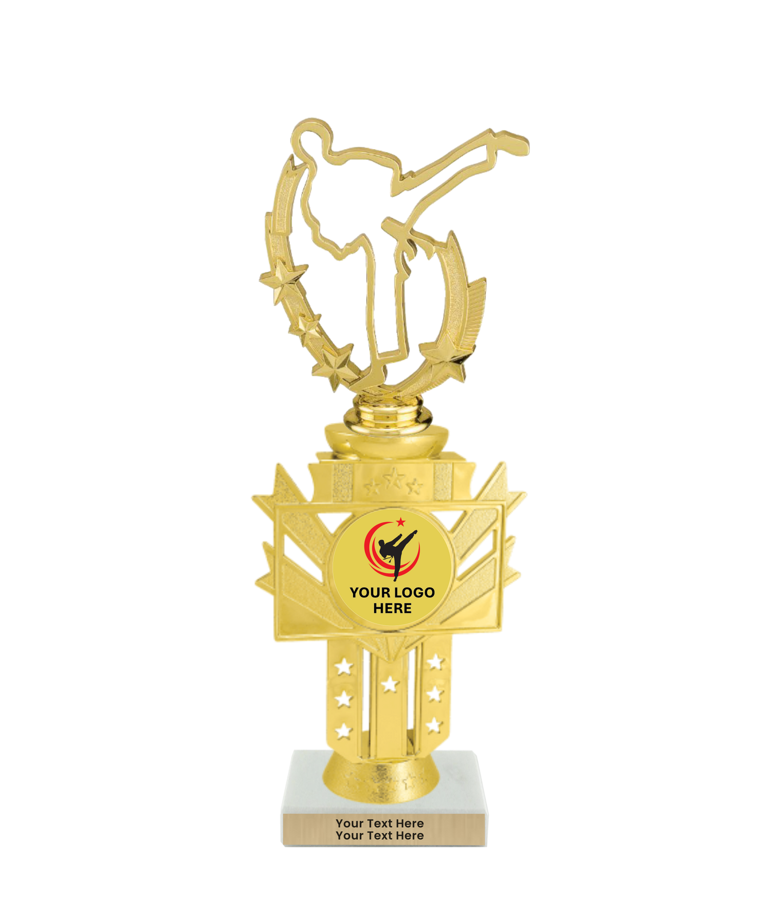 Taekwondo High Kick Taekwondo Trophy with WHITE MARBLE BASE