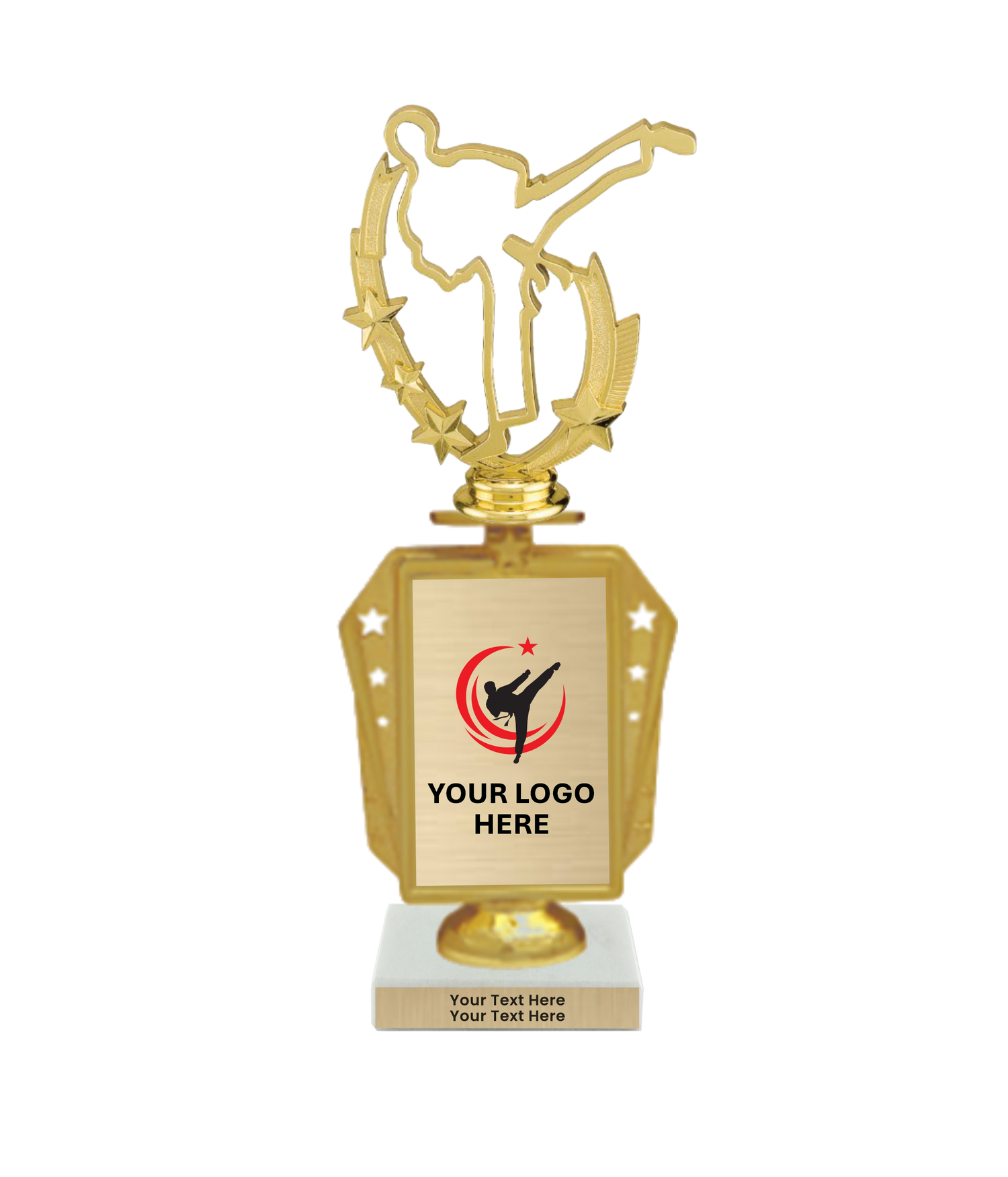 Taekwondo High Kick Taekwondo Trophy with WHITE MARBLE BASE