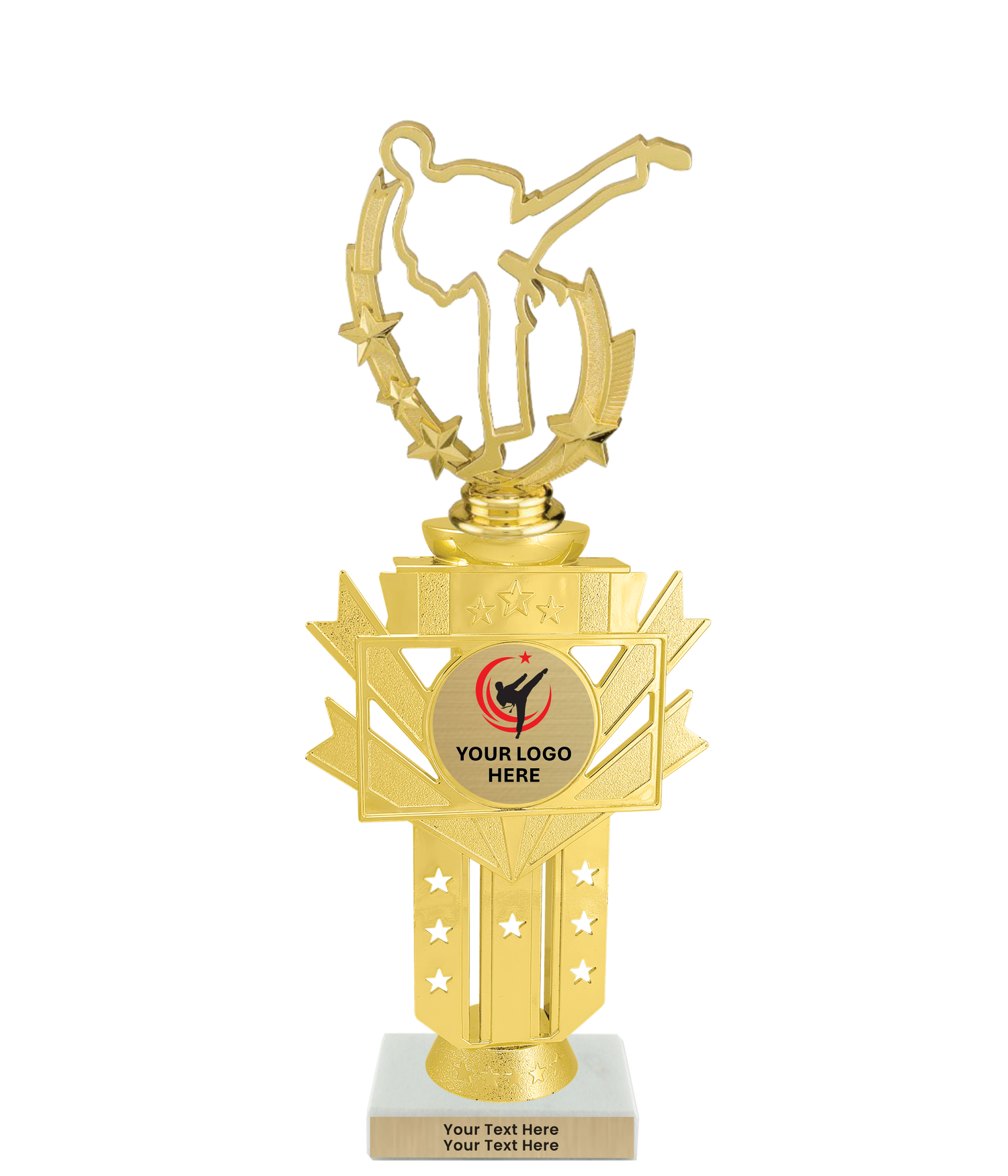 Taekwondo High Kick Taekwondo Trophy with WHITE MARBLE BASE