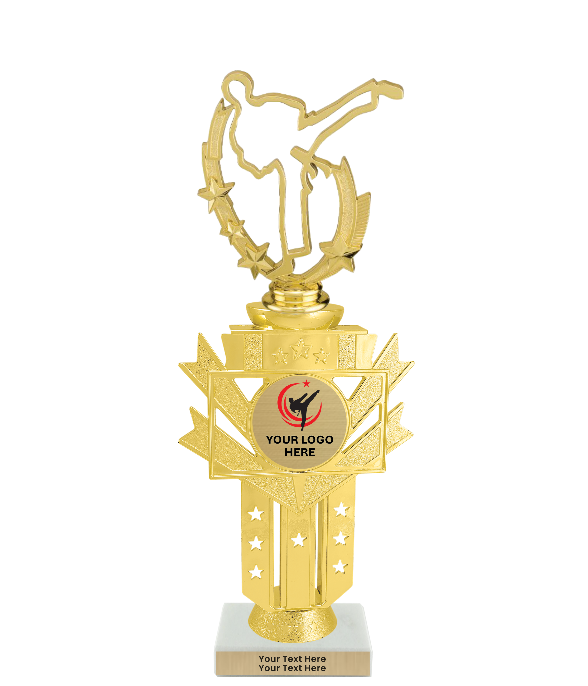 Taekwondo High Kick Taekwondo Trophy with WHITE MARBLE BASE
