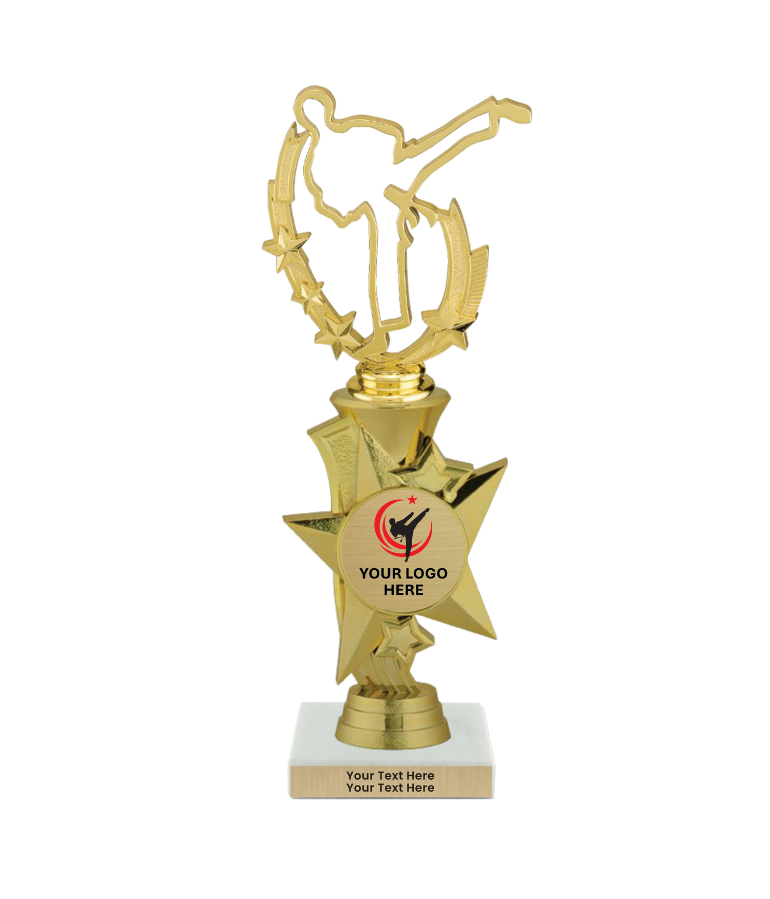 Taekwondo High Kick Taekwondo Trophy with WHITE MARBLE BASE