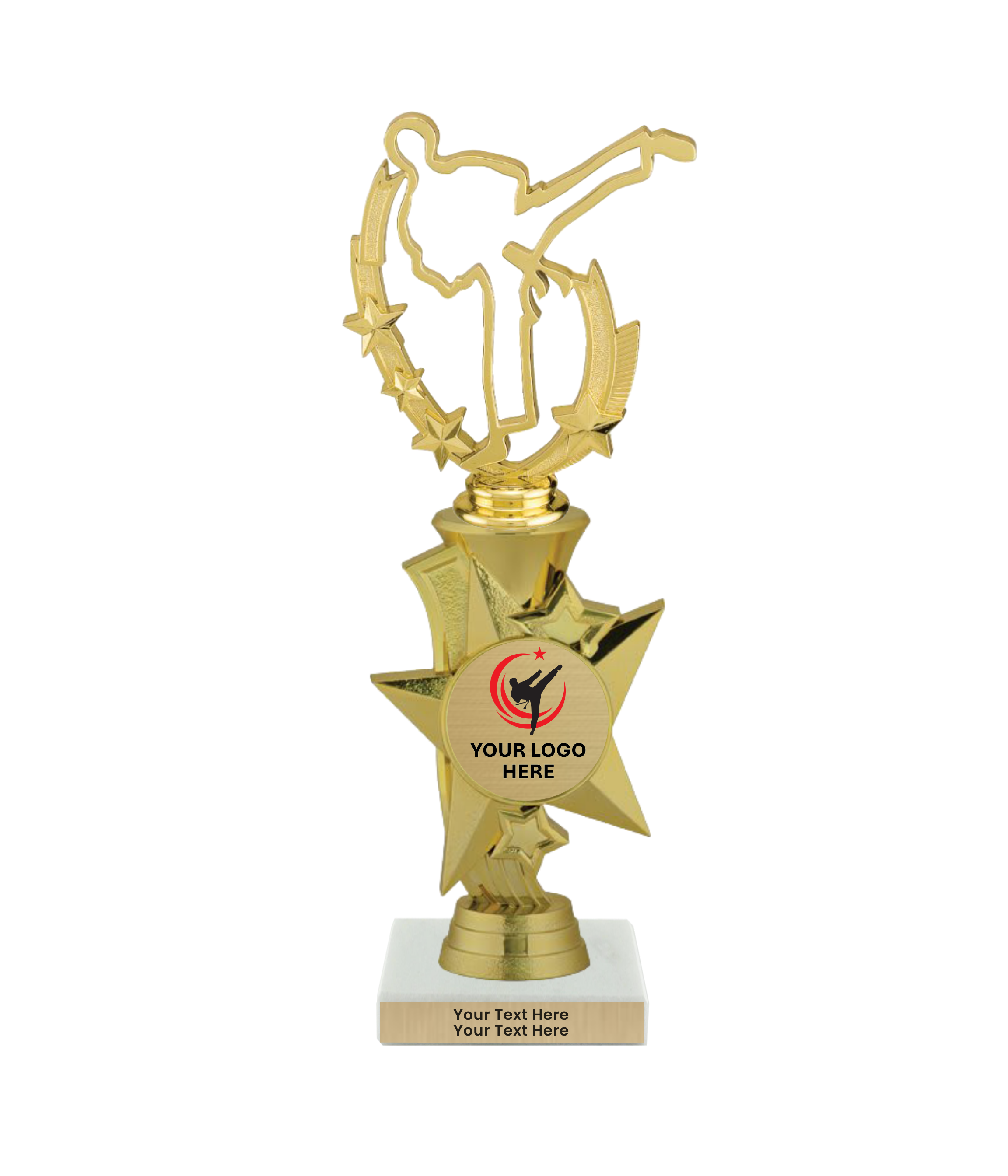 Taekwondo High Kick Taekwondo Trophy with WHITE MARBLE BASE