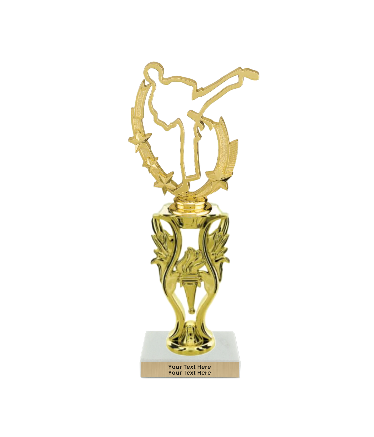 Taekwondo High Kick Taekwondo Trophy with WHITE MARBLE BASE