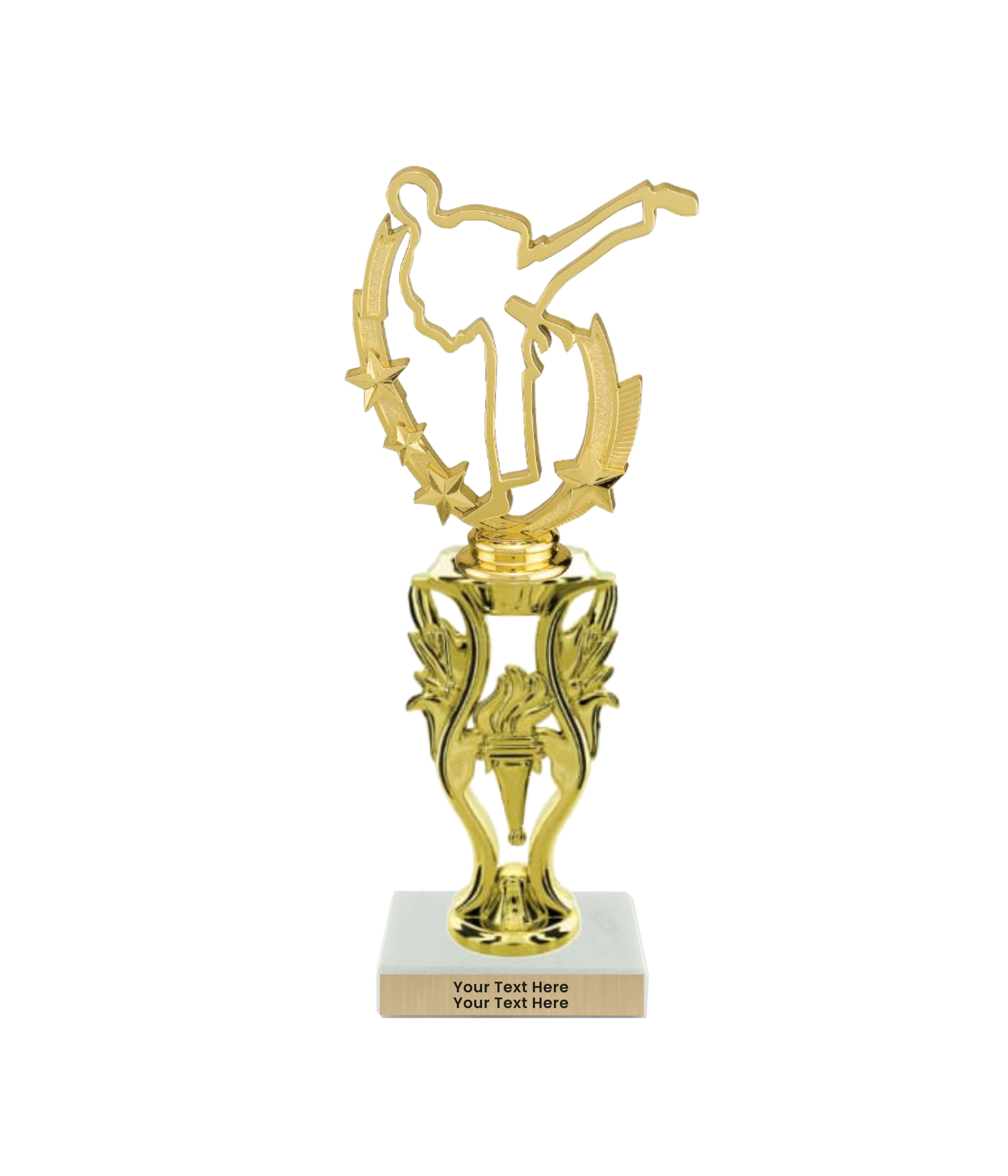 Taekwondo High Kick Taekwondo Trophy with WHITE MARBLE BASE