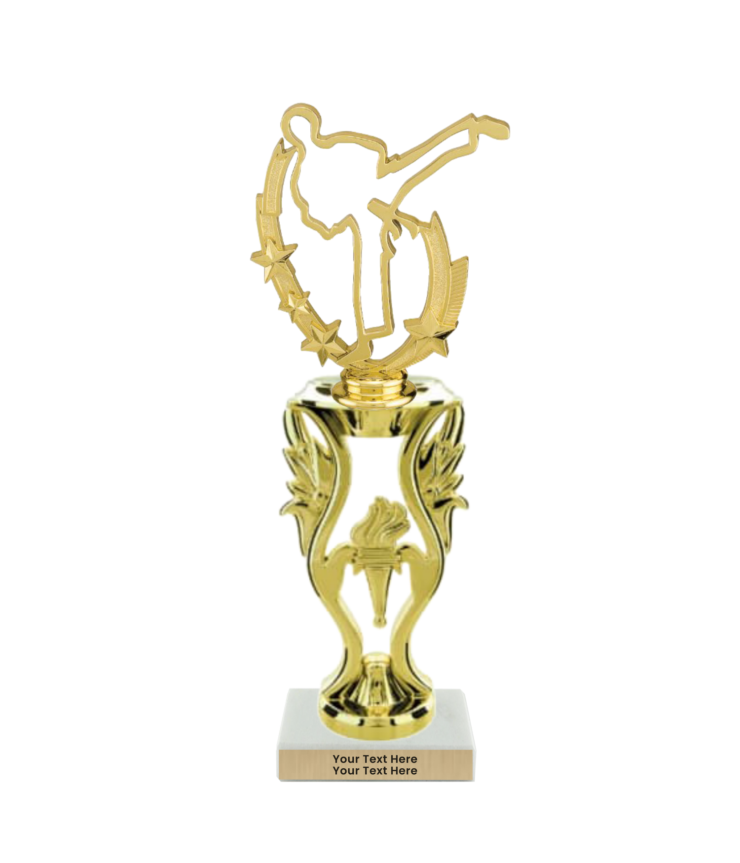 Taekwondo High Kick Taekwondo Trophy with WHITE MARBLE BASE