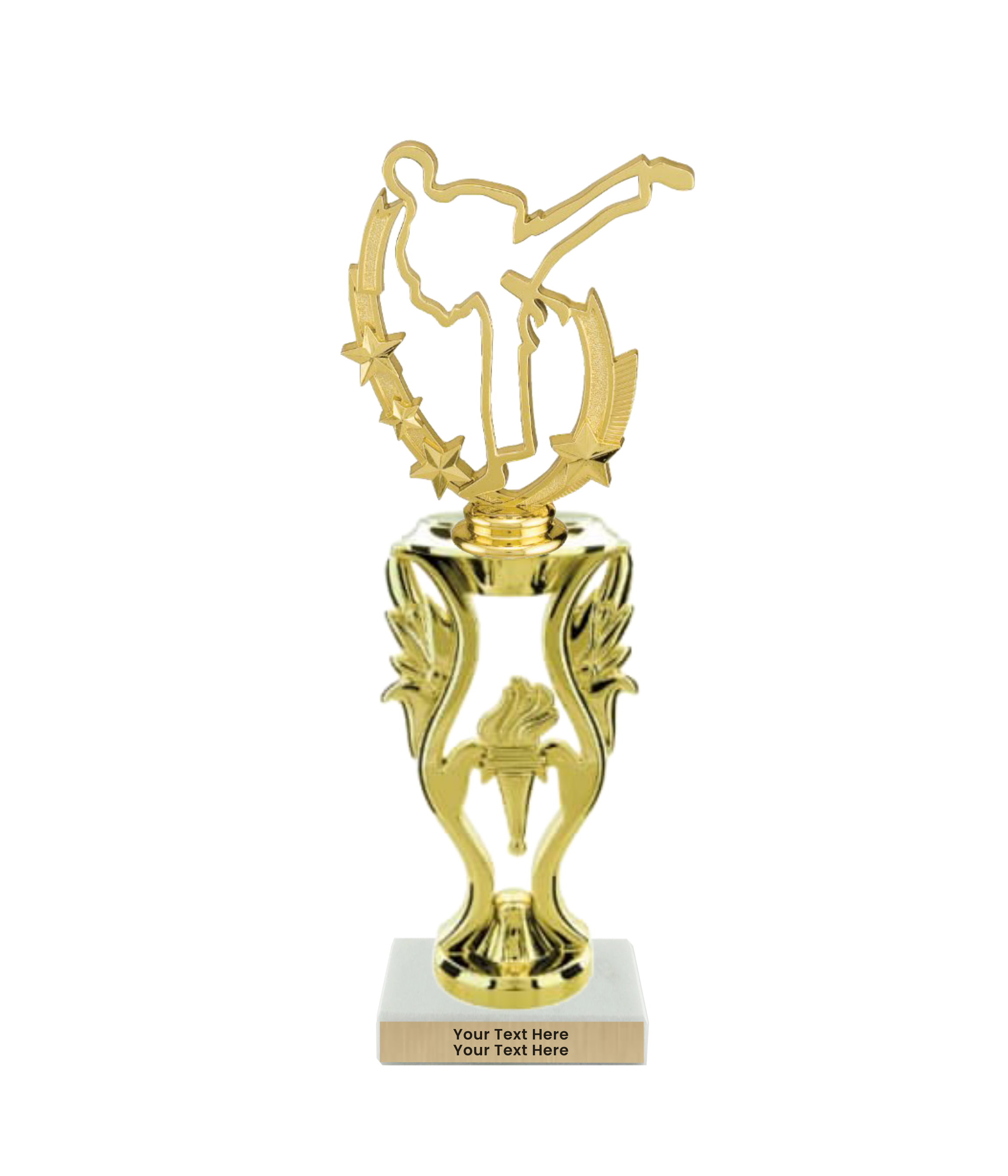 Taekwondo High Kick Taekwondo Trophy with WHITE MARBLE BASE