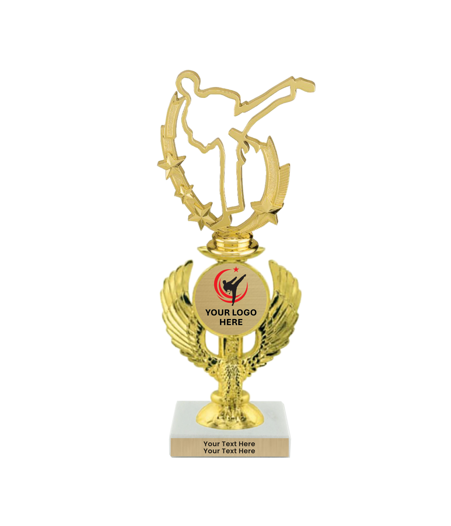 Taekwondo High Kick Taekwondo Trophy with WHITE MARBLE BASE