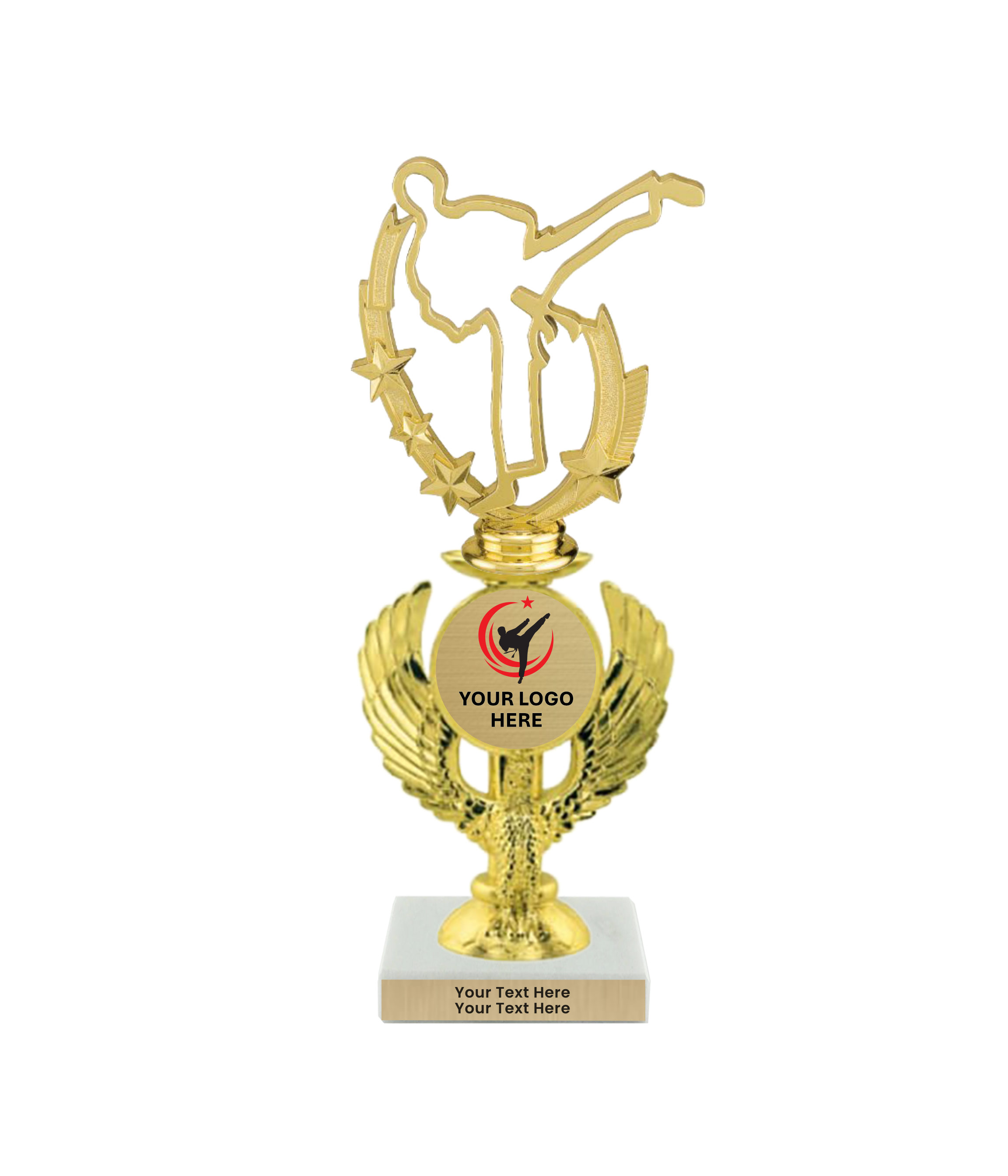 Taekwondo High Kick Taekwondo Trophy with WHITE MARBLE BASE
