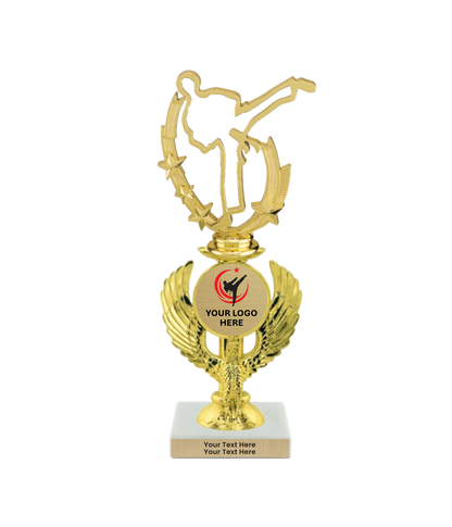 Taekwondo High Kick Taekwondo Trophy with WHITE MARBLE BASE