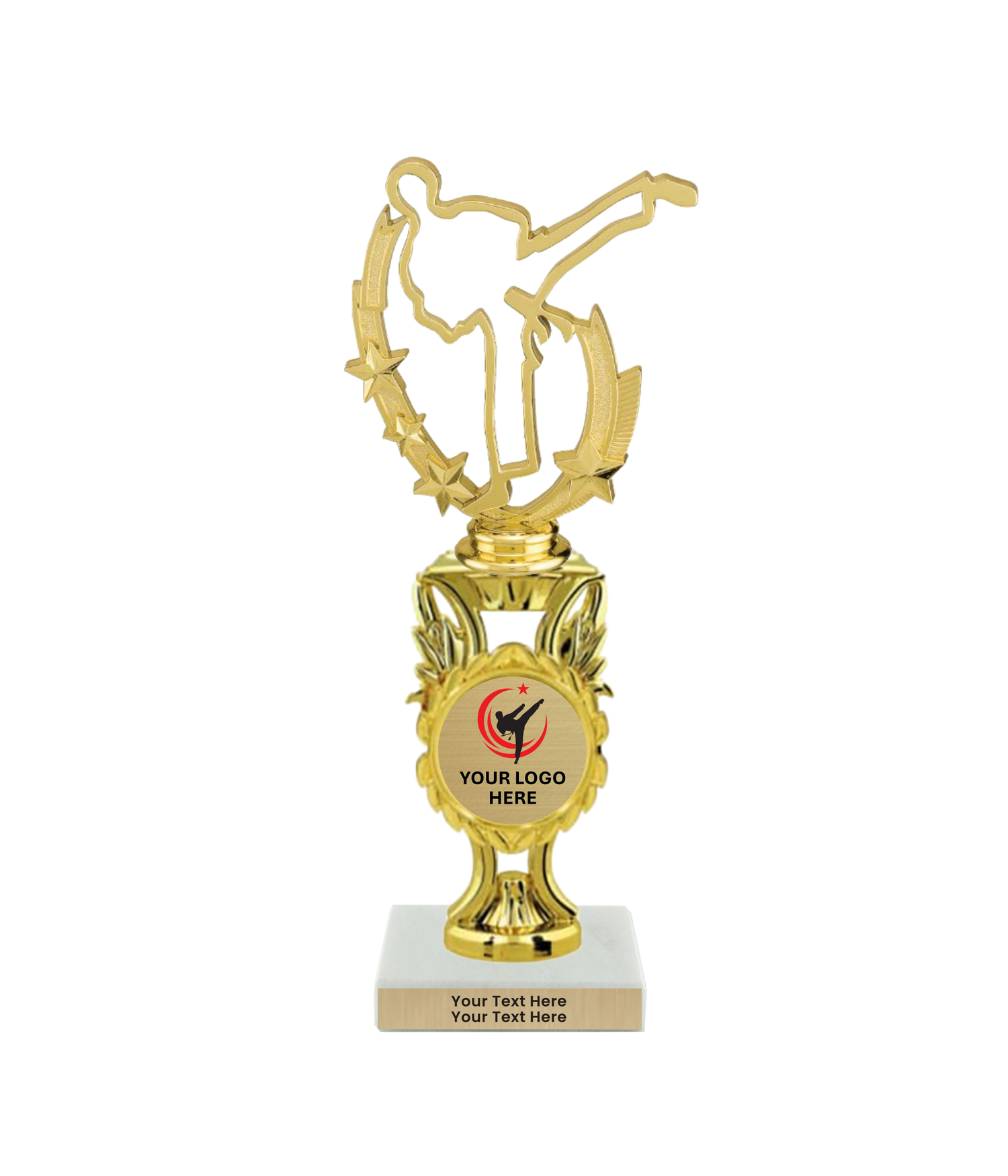 Taekwondo High Kick Taekwondo Trophy with WHITE MARBLE BASE