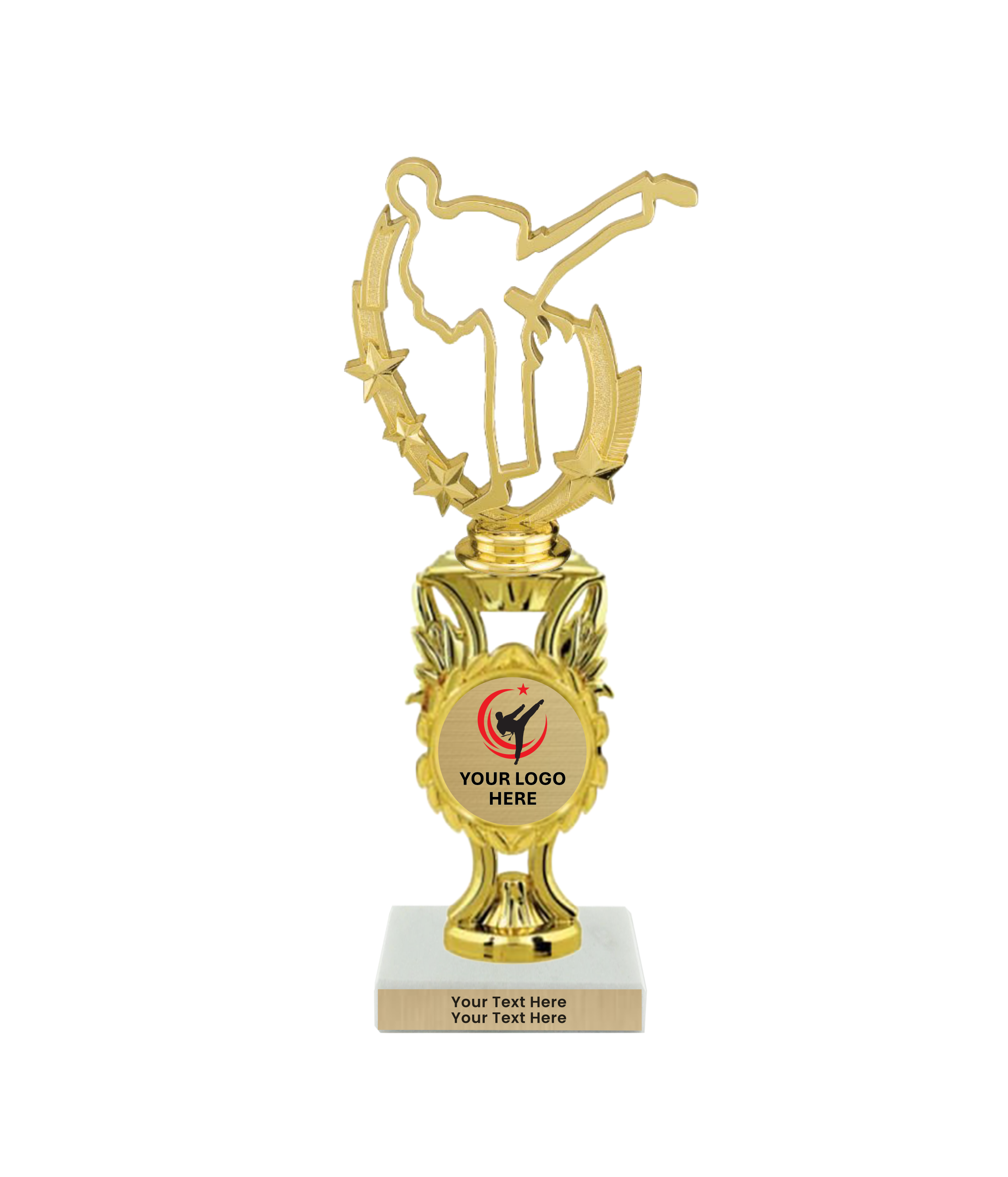 Taekwondo High Kick Taekwondo Trophy with WHITE MARBLE BASE