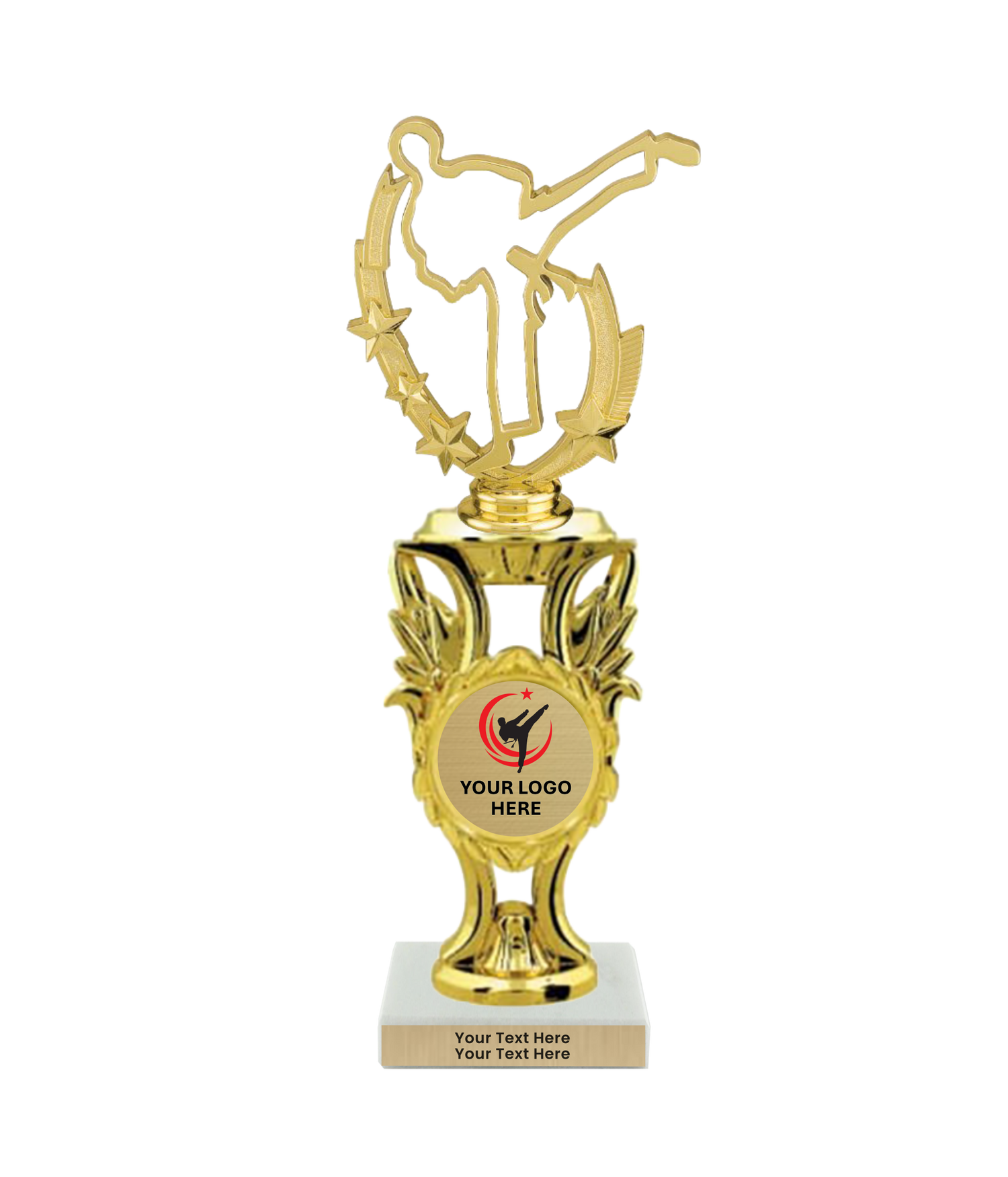 Taekwondo High Kick Taekwondo Trophy with WHITE MARBLE BASE