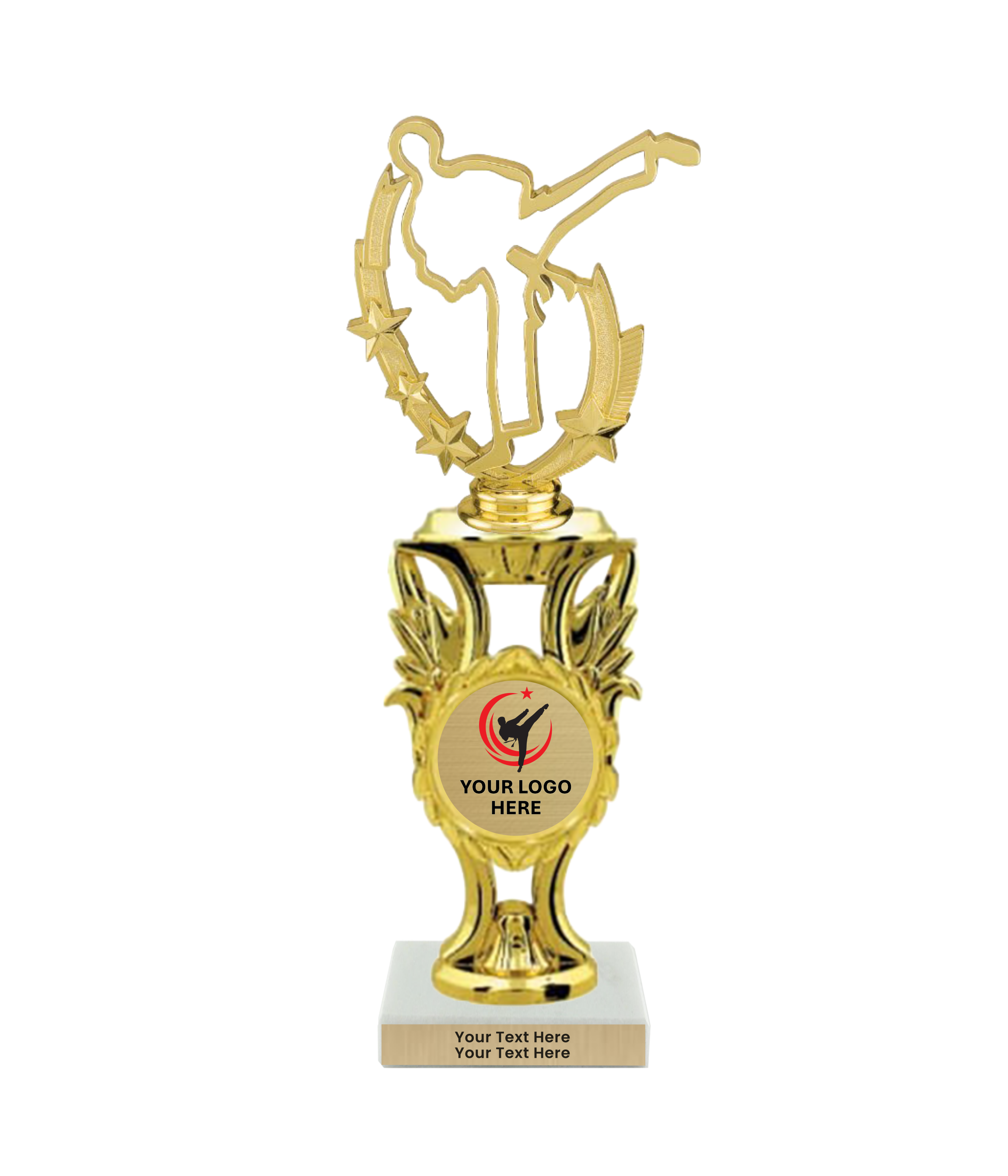 Taekwondo High Kick Taekwondo Trophy with WHITE MARBLE BASE