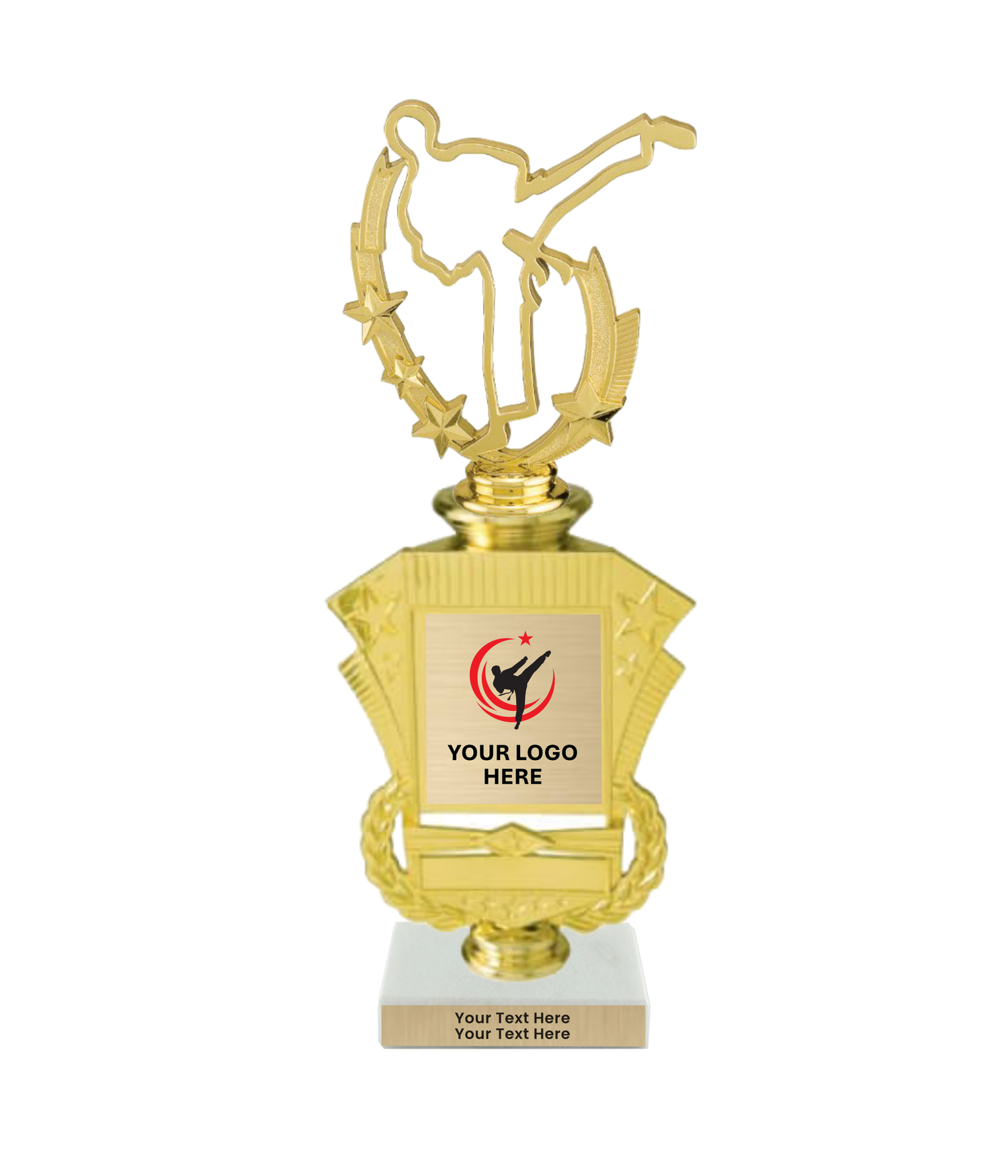 Taekwondo High Kick Taekwondo Trophy with WHITE MARBLE BASE