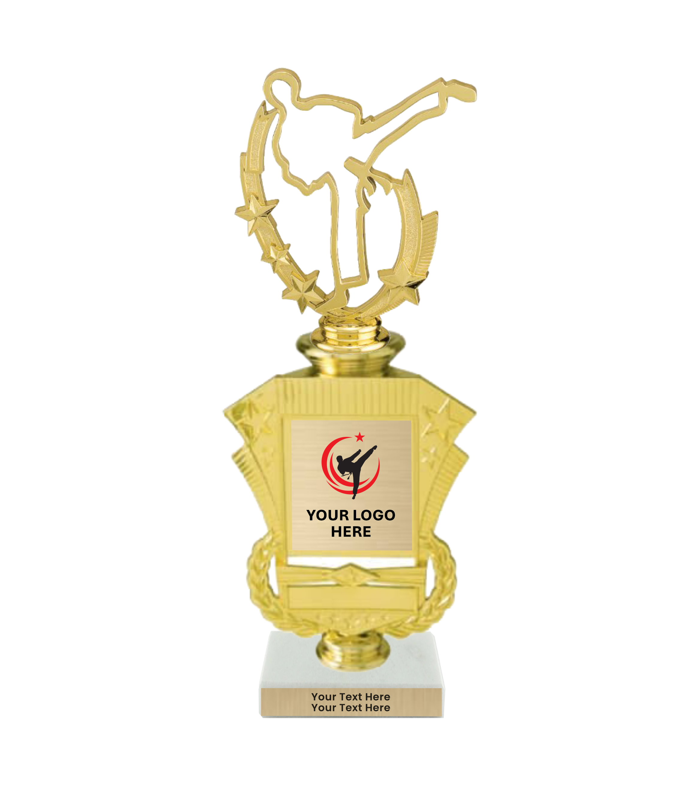 Taekwondo High Kick Taekwondo Trophy with WHITE MARBLE BASE