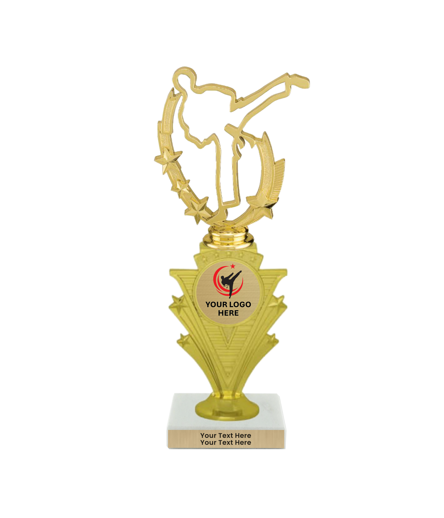 Taekwondo High Kick Taekwondo Trophy with WHITE MARBLE BASE