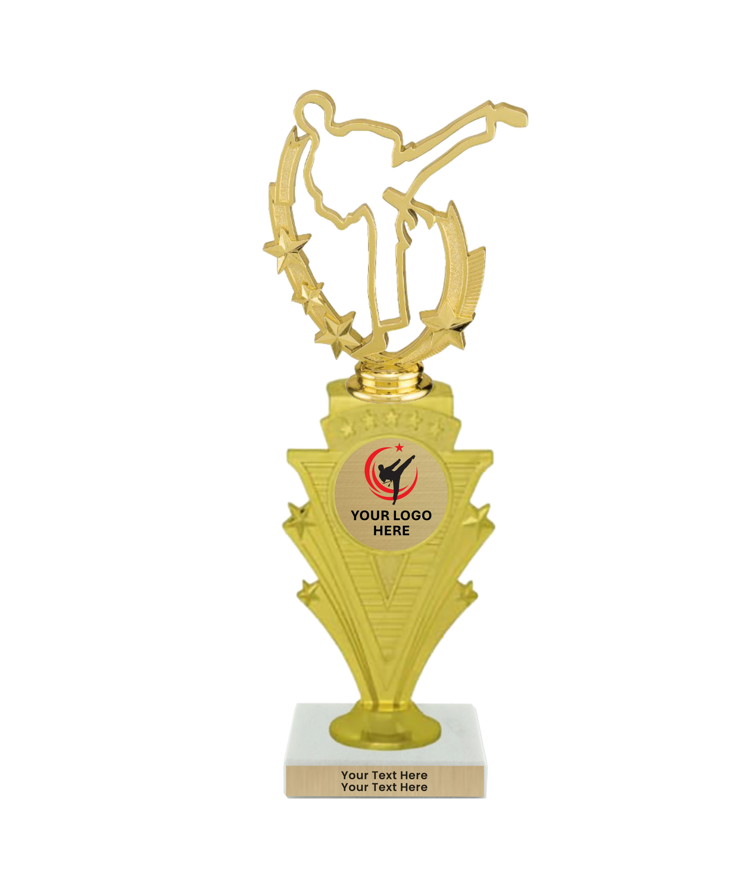 Taekwondo High Kick Taekwondo Trophy with WHITE MARBLE BASE