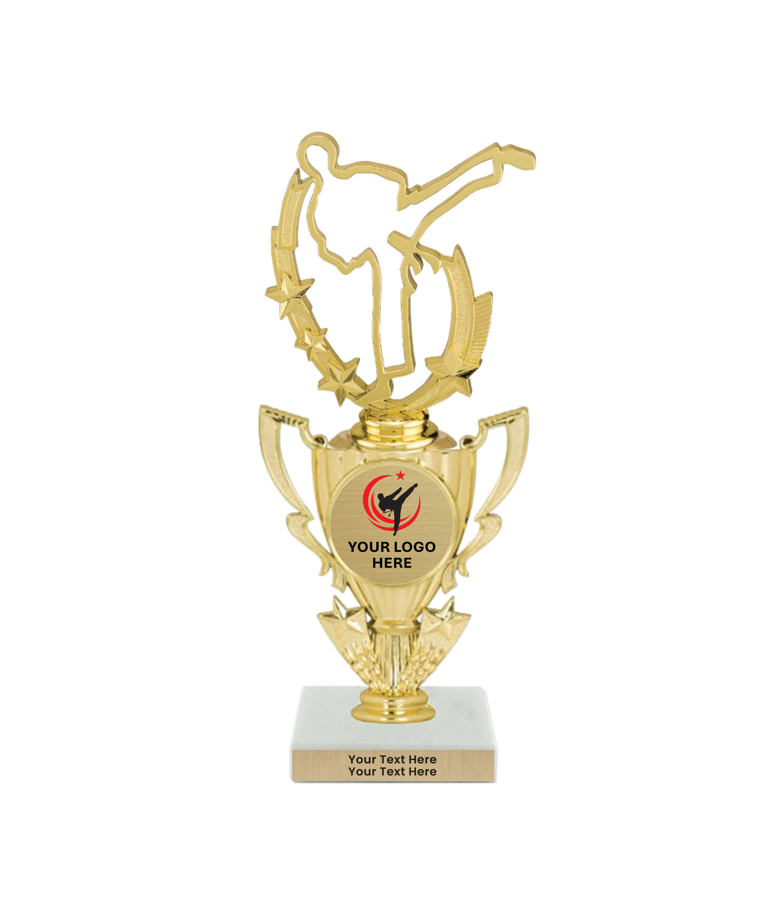 Taekwondo High Kick Taekwondo Trophy with WHITE MARBLE BASE