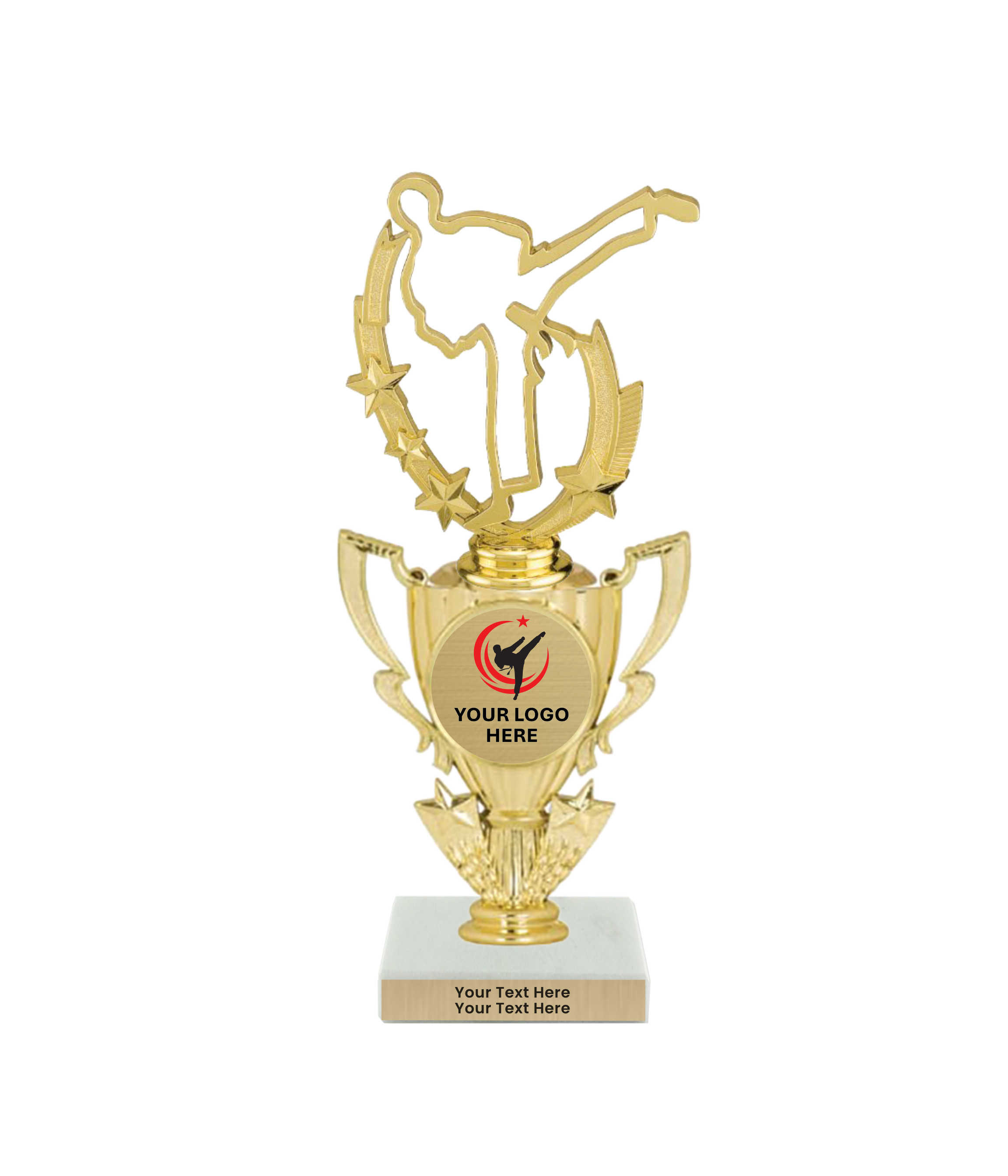 Taekwondo High Kick Taekwondo Trophy with WHITE MARBLE BASE