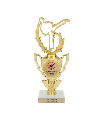 Taekwondo High Kick Taekwondo Trophy with WHITE MARBLE BASE