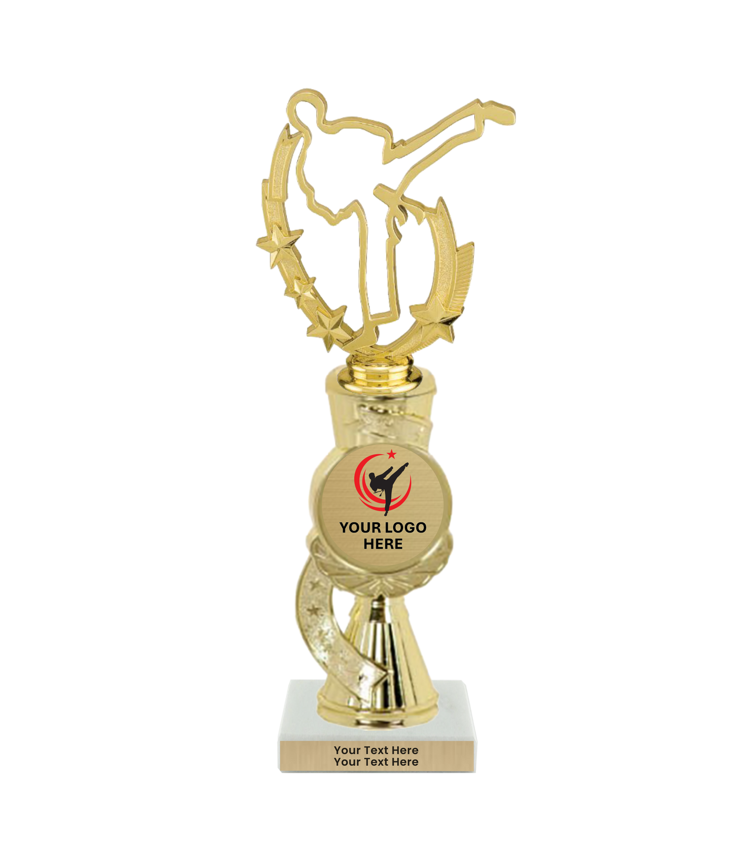 Taekwondo High Kick Taekwondo Trophy with WHITE MARBLE BASE