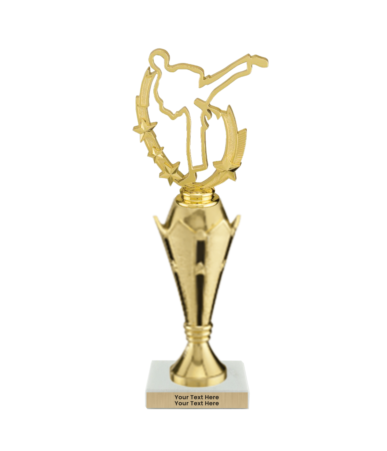 Taekwondo High Kick Taekwondo Trophy with WHITE MARBLE BASE