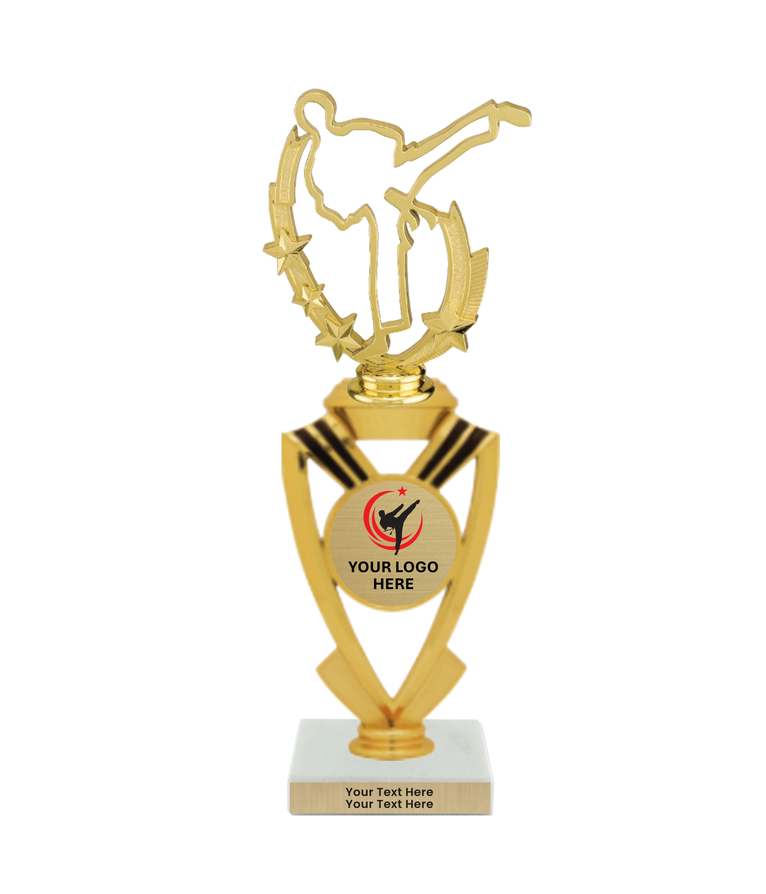 Taekwondo High Kick Taekwondo Trophy with WHITE MARBLE BASE