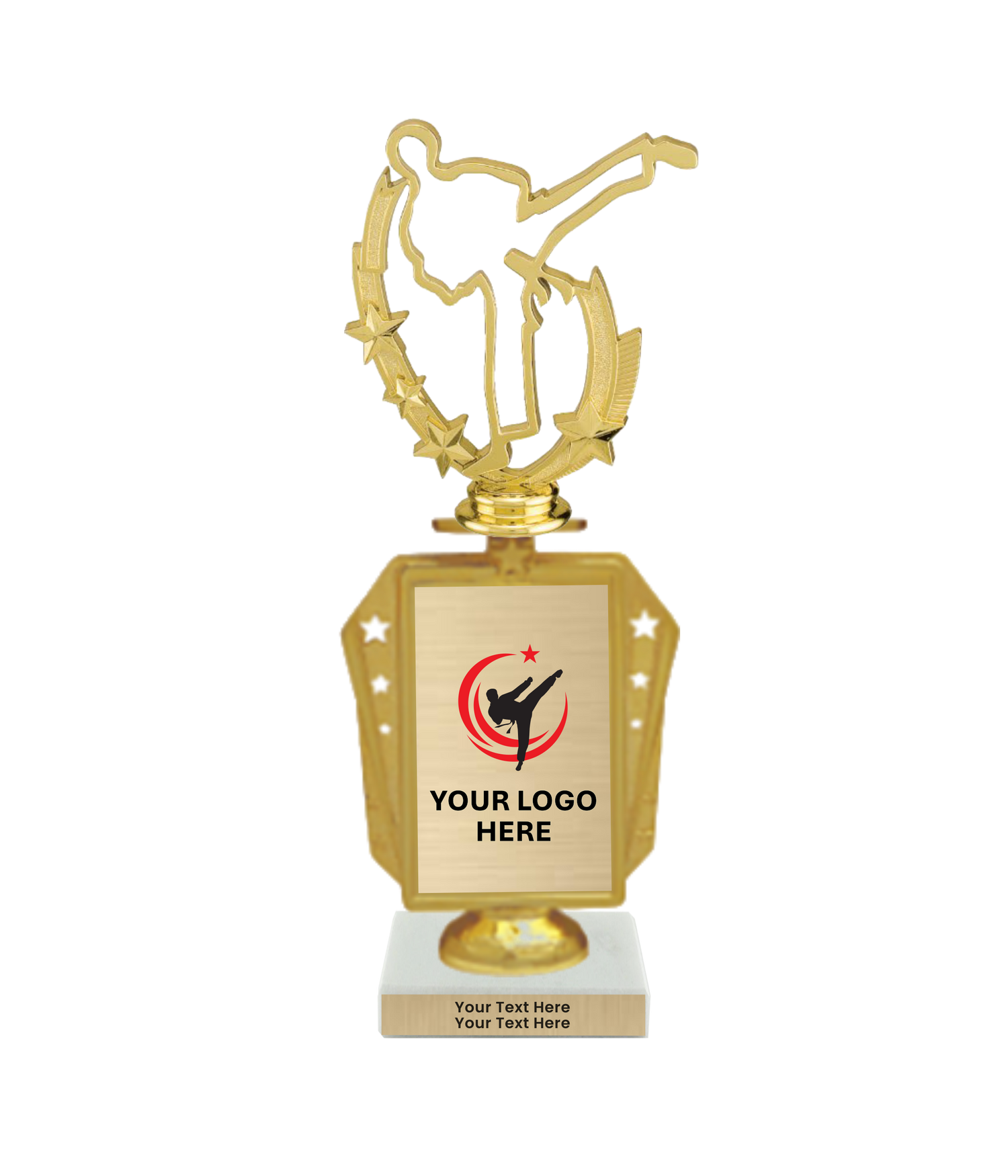 Taekwondo High Kick Taekwondo Trophy with WHITE MARBLE BASE