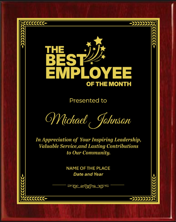 The Best Employee Award Plaque - Rosewood Plaque with Gold / Silver Black Metal Plate - Multiple Sizes