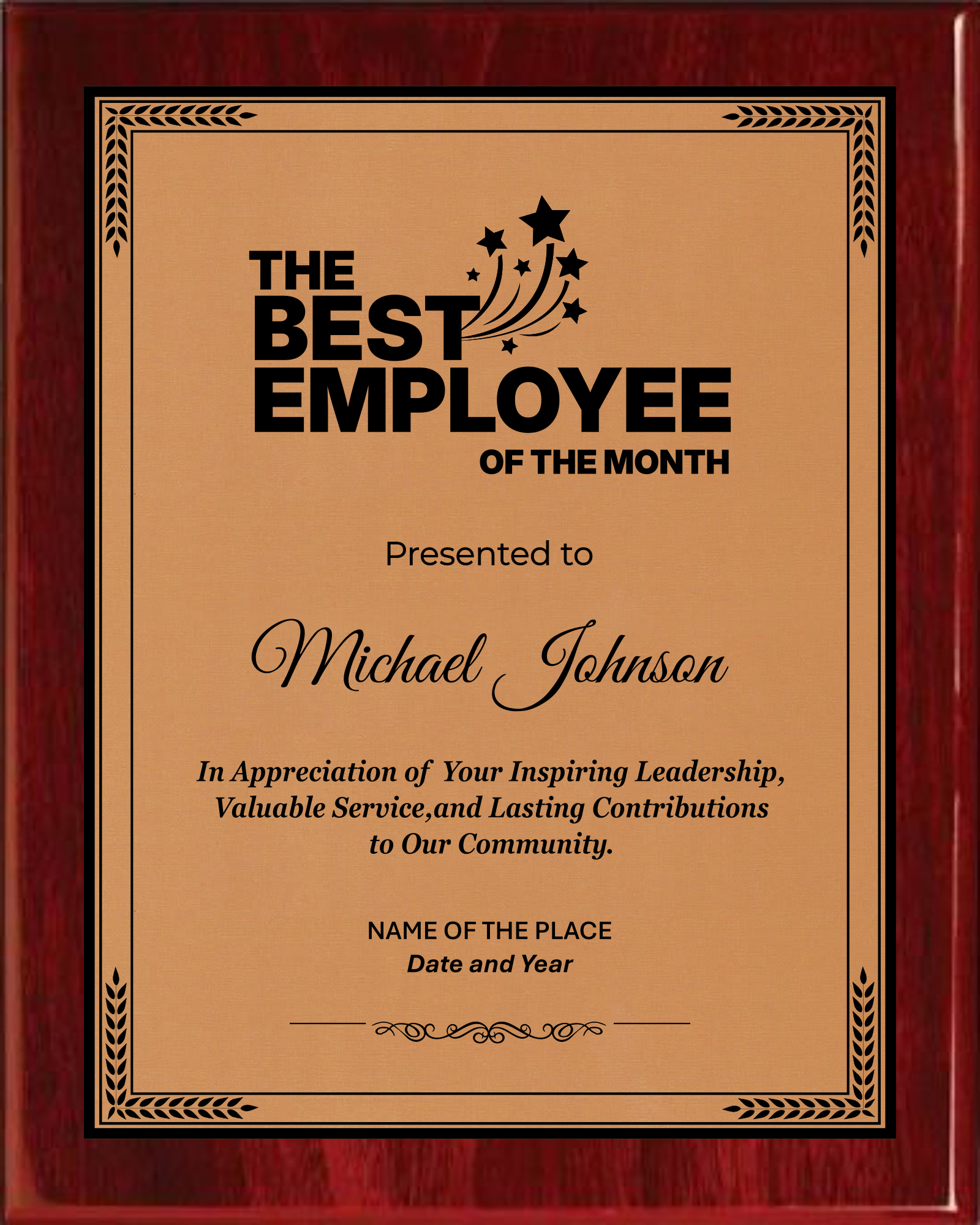 The Best Employee Award Plaque - Rosewood Plaque with Gold / Silver Black Metal Plate - Multiple Sizes