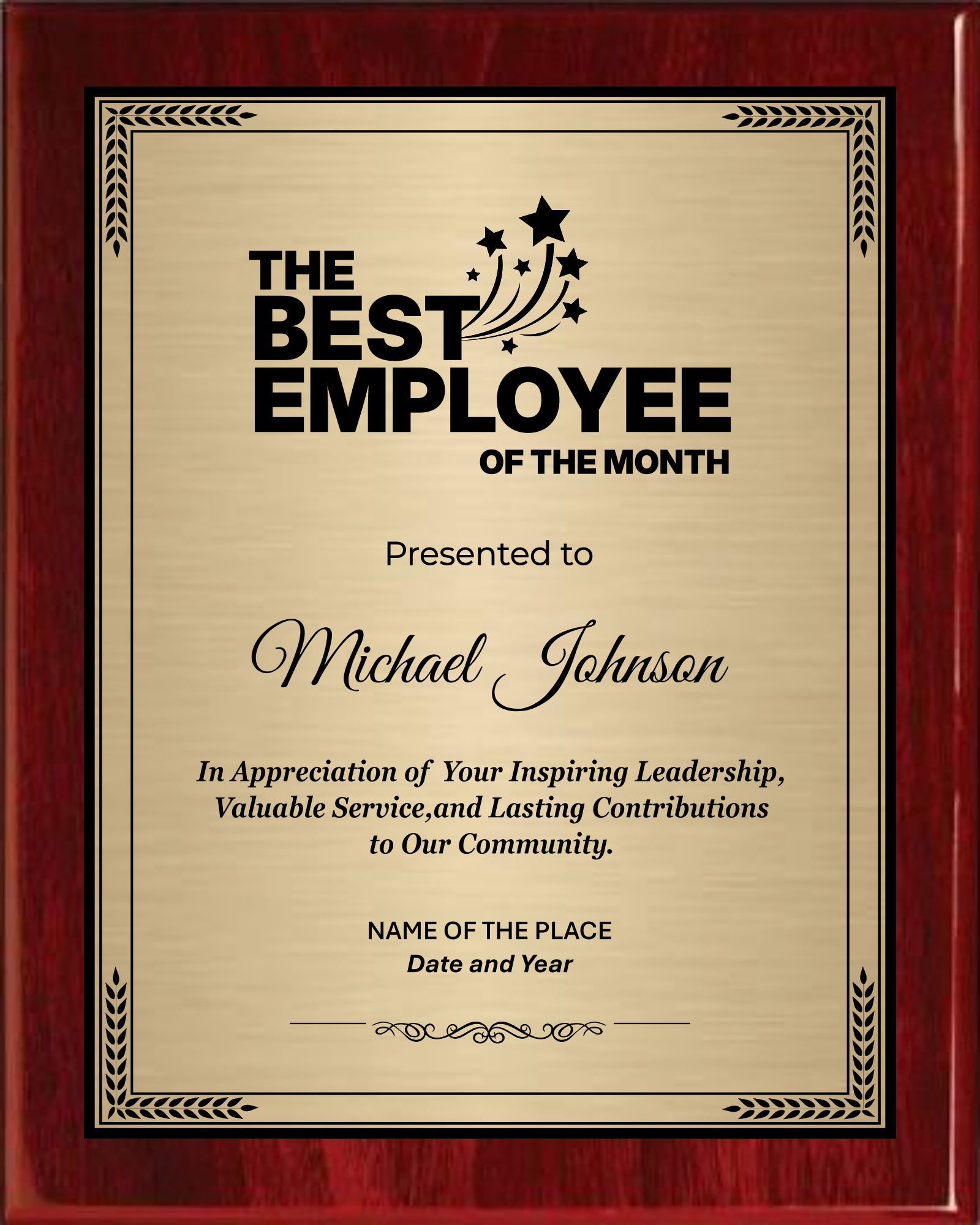 The Best Employee Award Plaque - Rosewood Plaque with Gold / Silver Black Metal Plate - Multiple Sizes