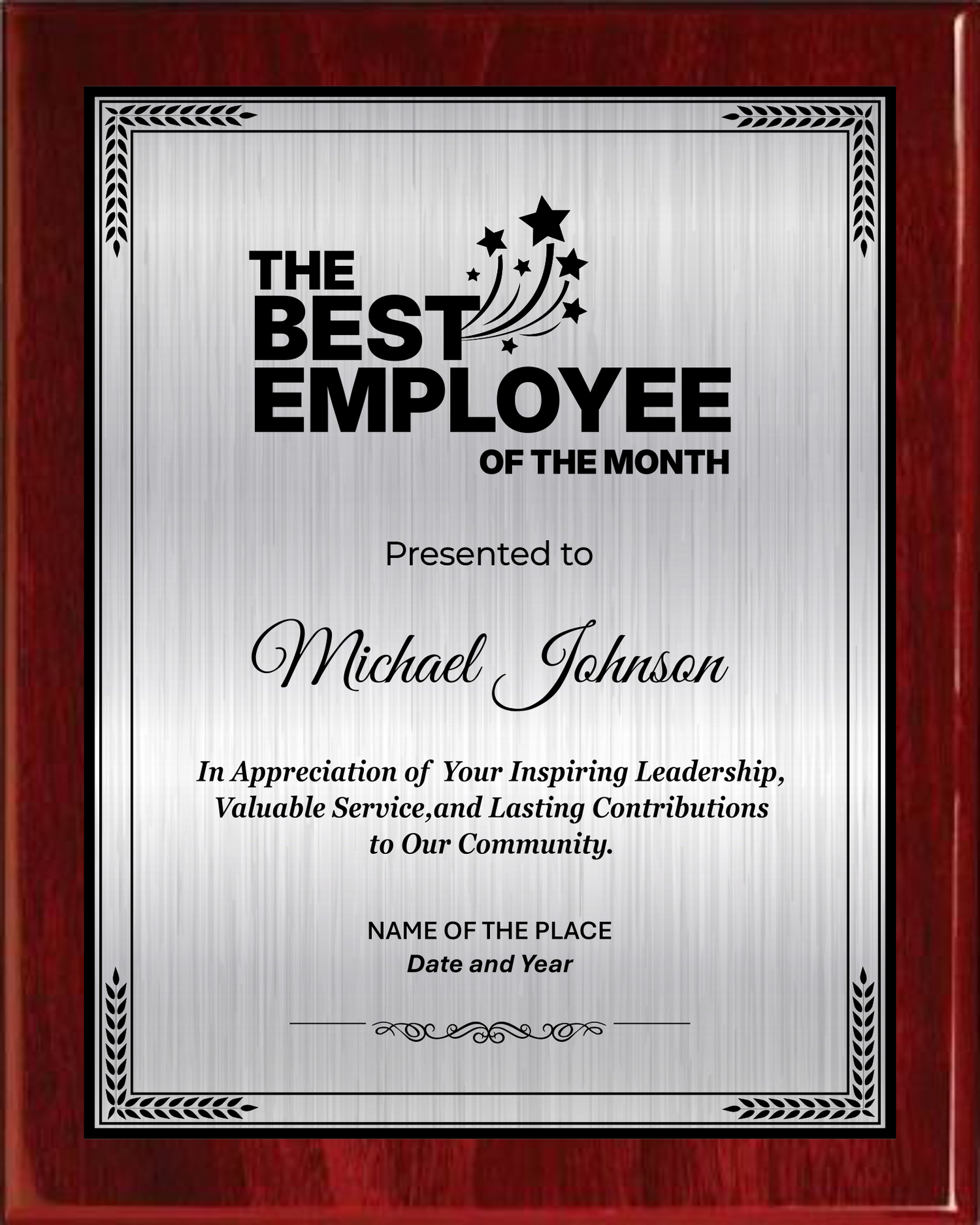 The Best Employee Award Plaque - Rosewood Plaque with Gold / Silver Black Metal Plate - Multiple Sizes