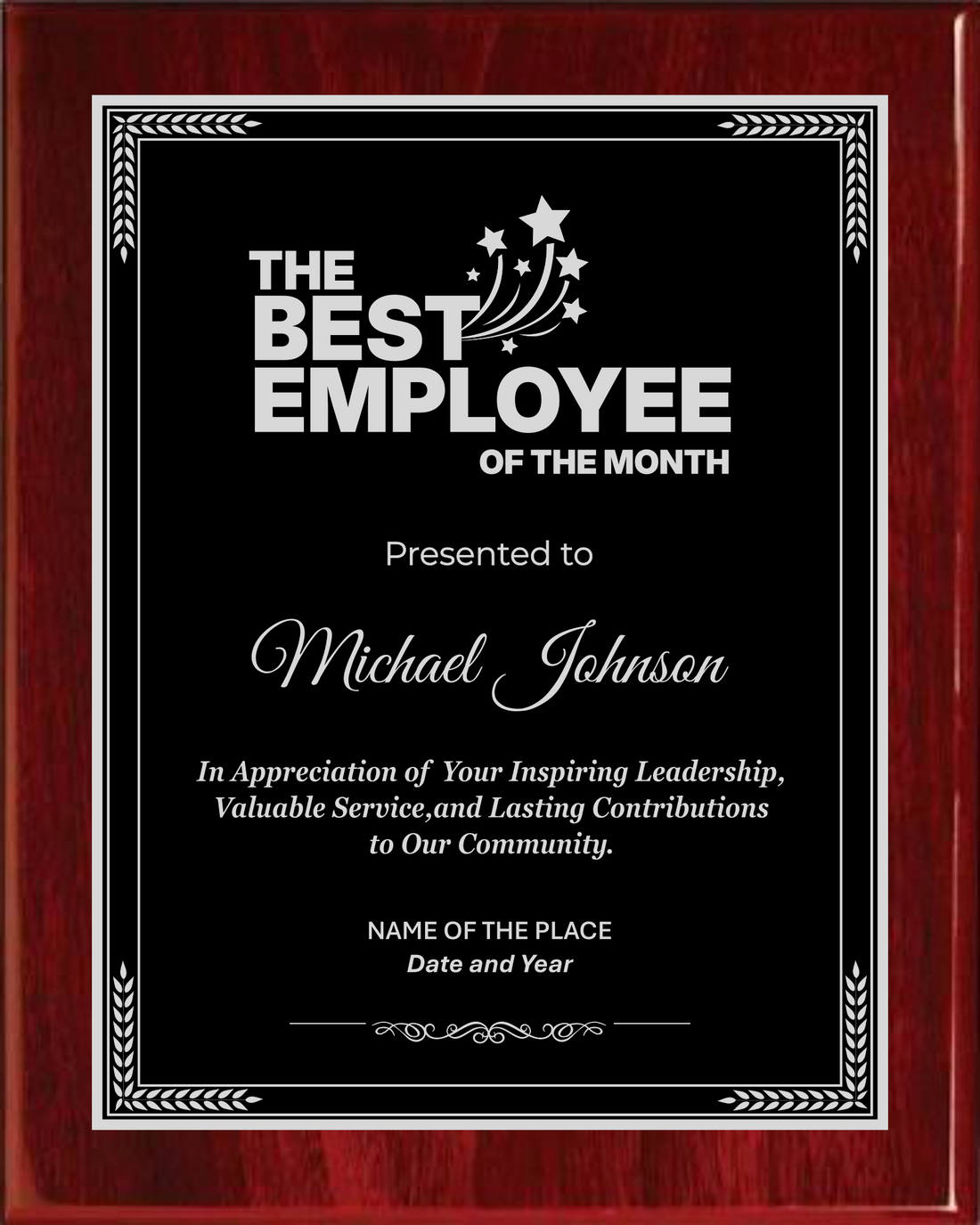 The Best Employee Award Plaque - Rosewood Plaque with Gold / Silver Black Metal Plate - Multiple Sizes