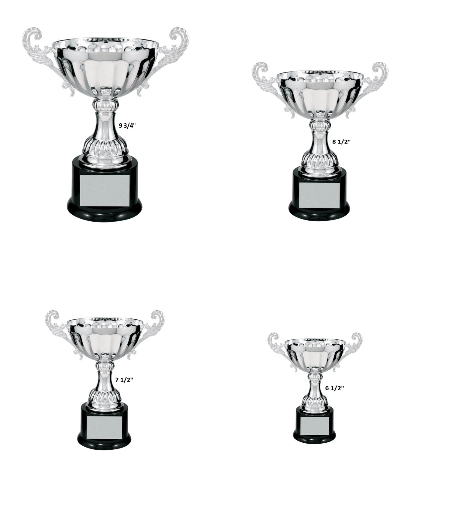 Silver Completed Metal Cup Trophy on Plastic Base/Metal Cups